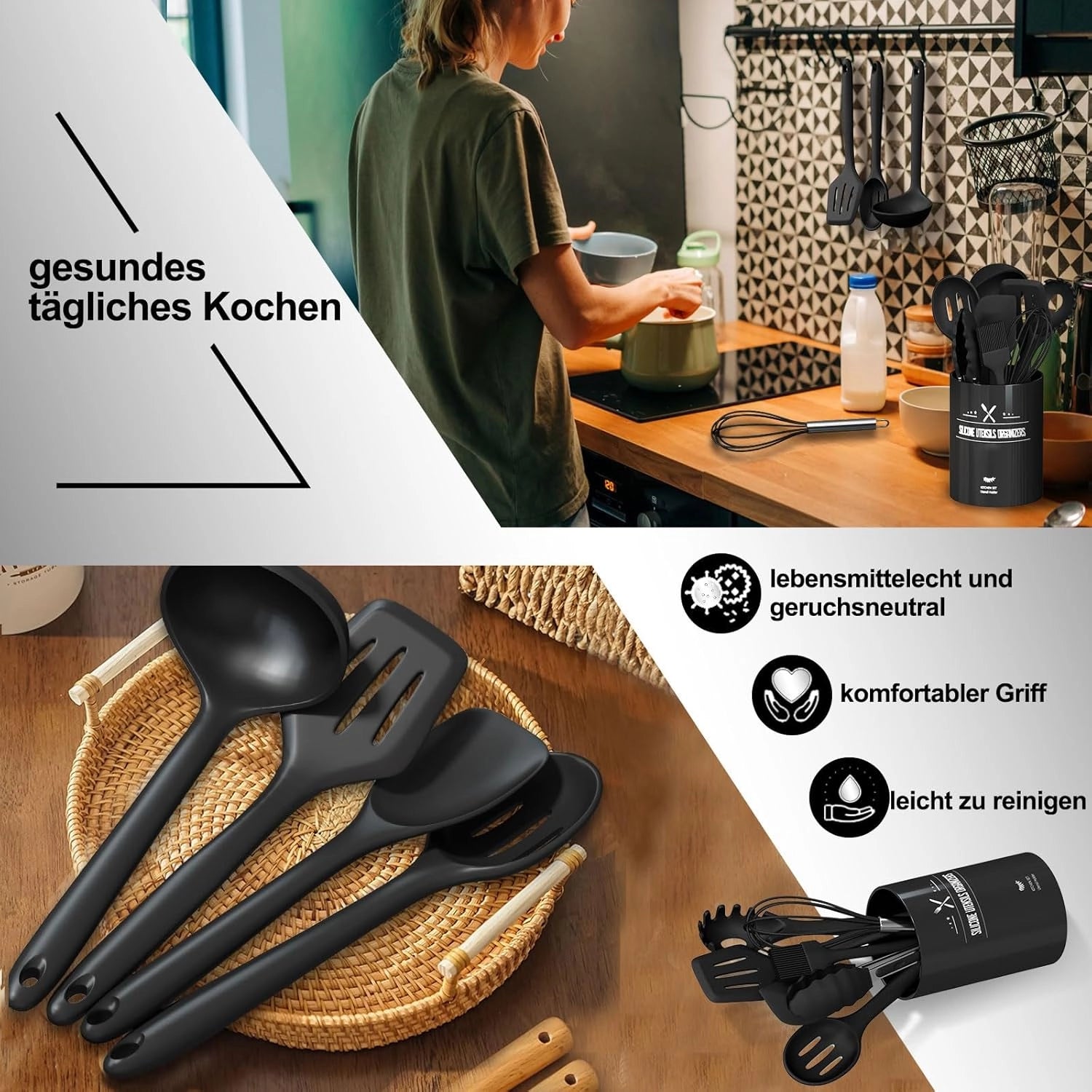 Ivory Silicone Kitchen Utensil Set - Non-Stick, Heat-Resistant, Ergonomic