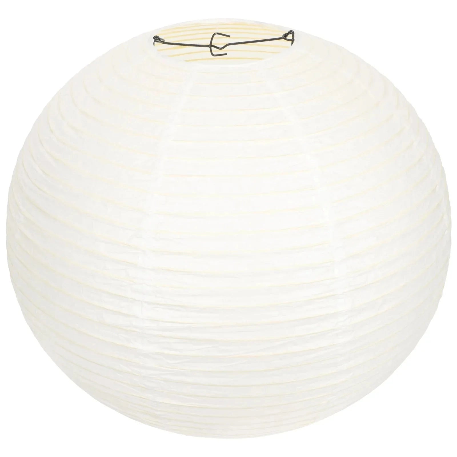 Large white paper pendant light with a minimalist Scandinavian design, featuring a circular lampshade and a subtle ornamental pattern, suspended from the ceiling as an elegant lighting fixture.