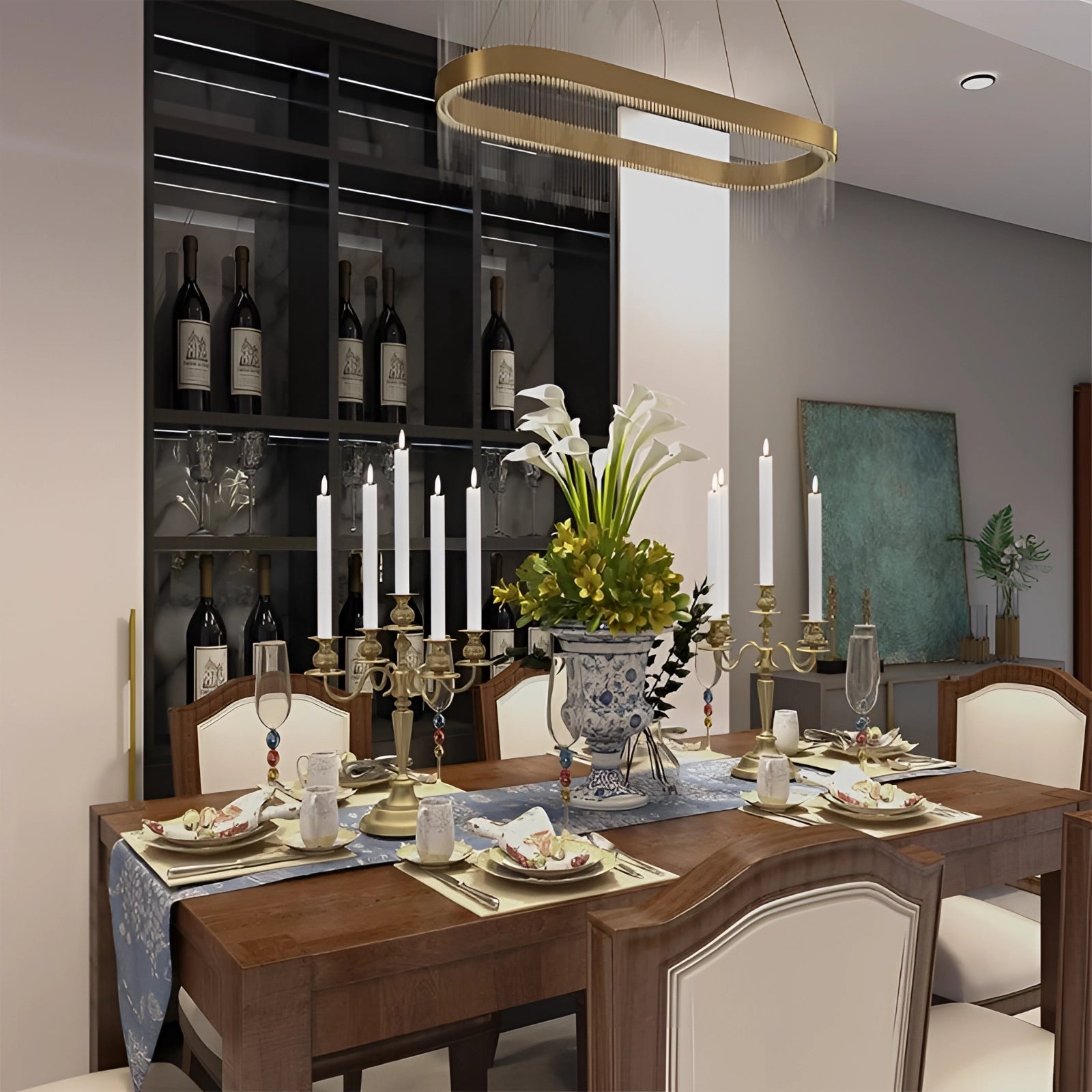 LED flameless flickering taper candles on a table setting with remote control, surrounded by elegant tableware and houseplants, creating a cozy interior design ambiance.