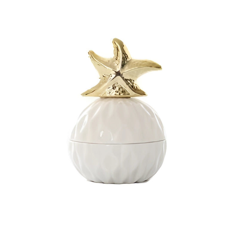 Luxury Ceramic Squirrel Box with a shiny gold lid, featuring a starfish design, used as a jewelry holder or decorative ornament. The box is made of porcelain and can serve as a creative and elegant fashion accessory.