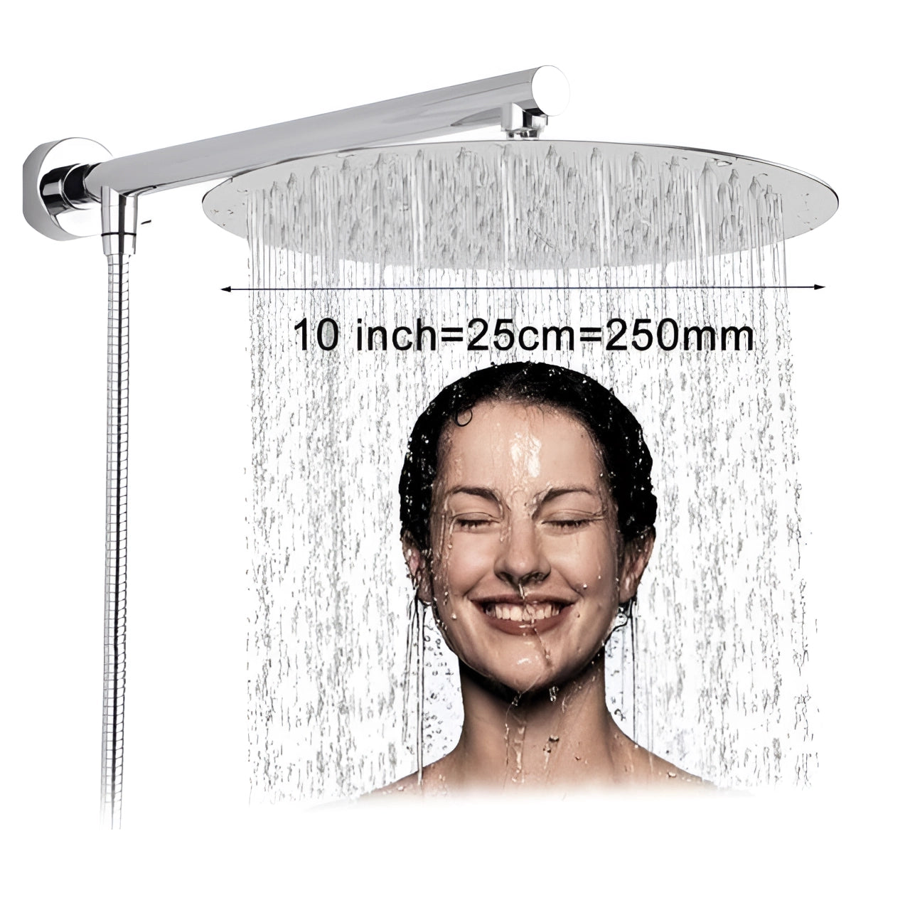 Luxurious chrome high-pressure wall-mount rainfall shower head with a sleek design.