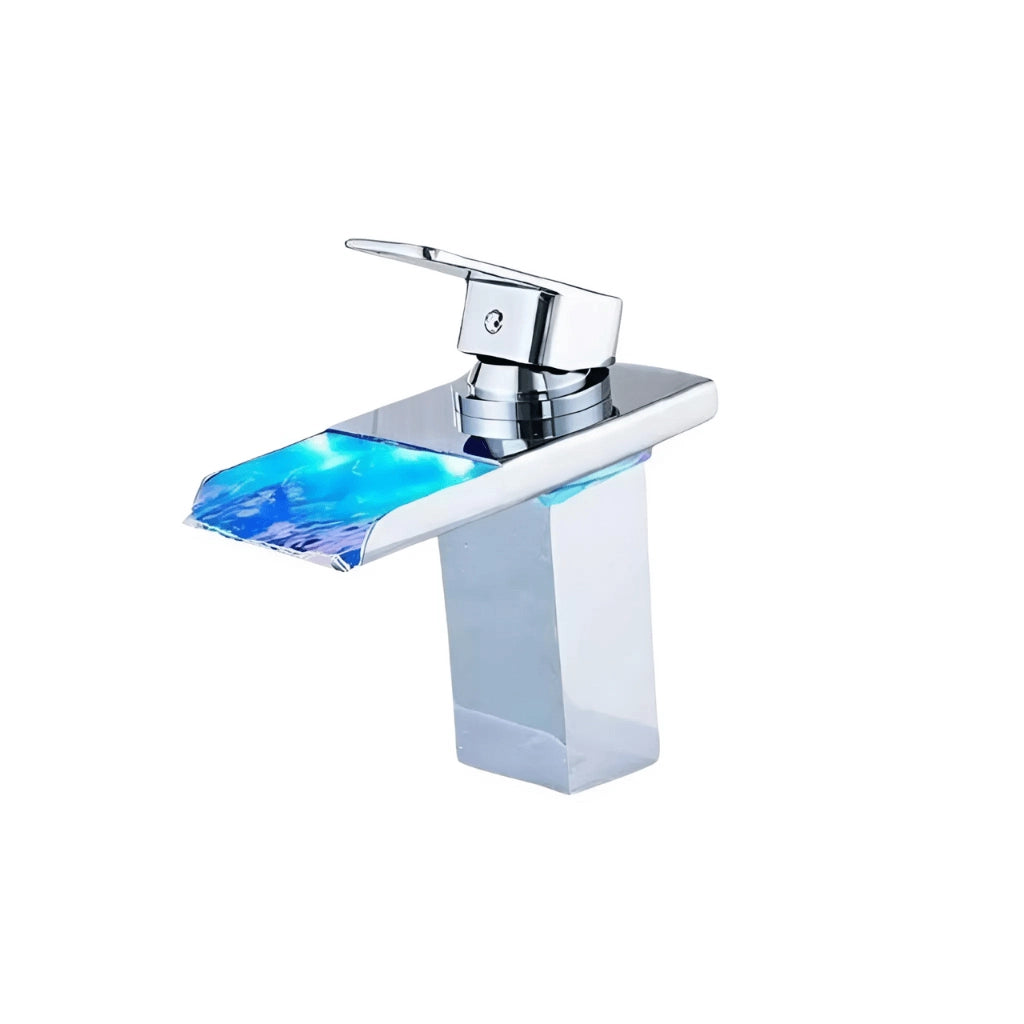 Luxury Chrome LED Waterfall Faucet, Temp Sensitive, Single Handle