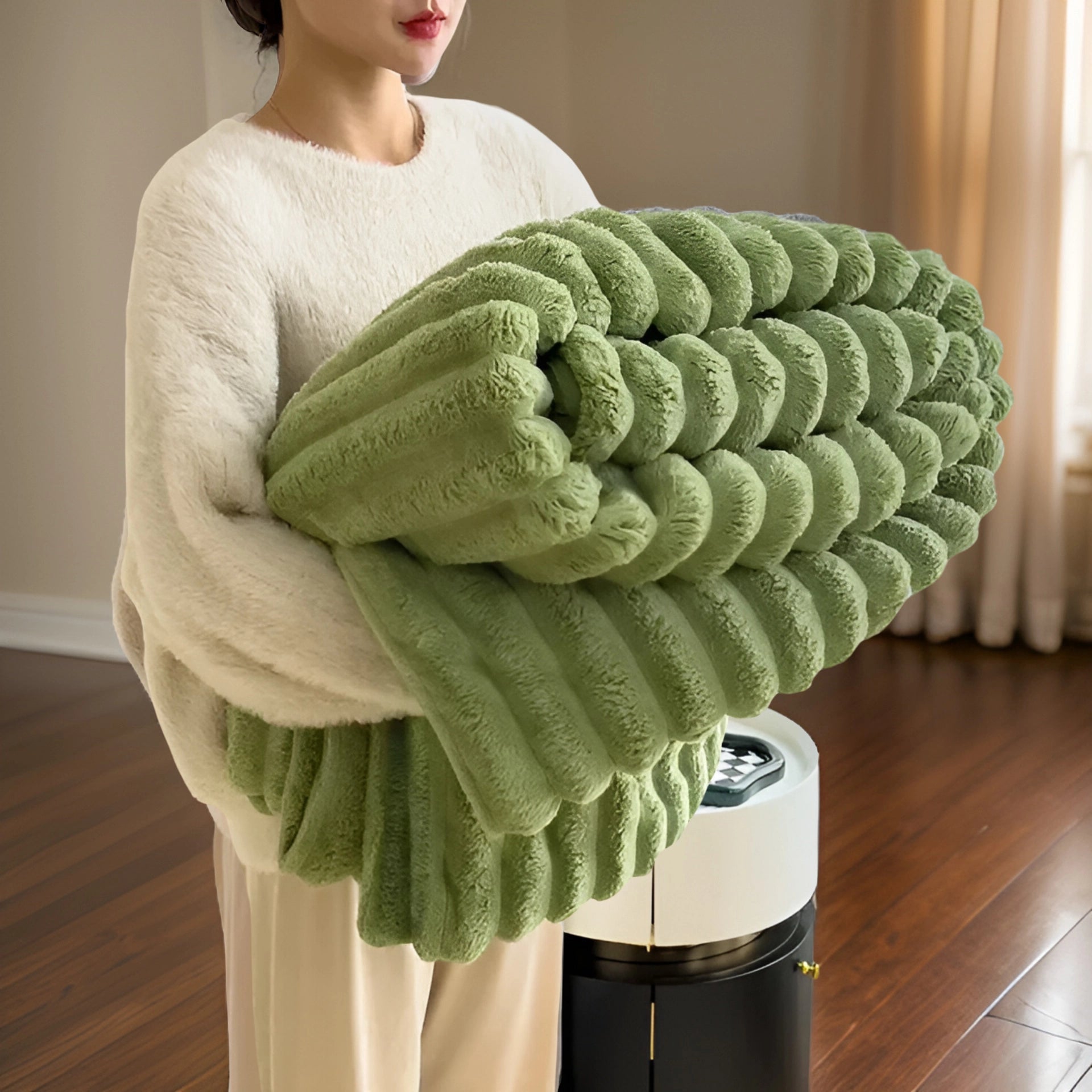 Luxurious chunky knit blanket in green, size 200x230cm, featuring a plush and soft texture ideal for modern home decor.