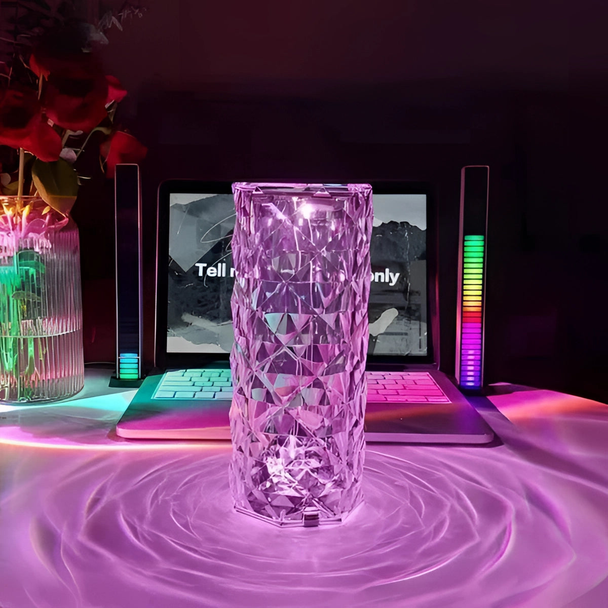 A luxury crystal vase with an elegant design, featuring a blend of purple and pink hues, ideal as a centerpiece and premium decor item.