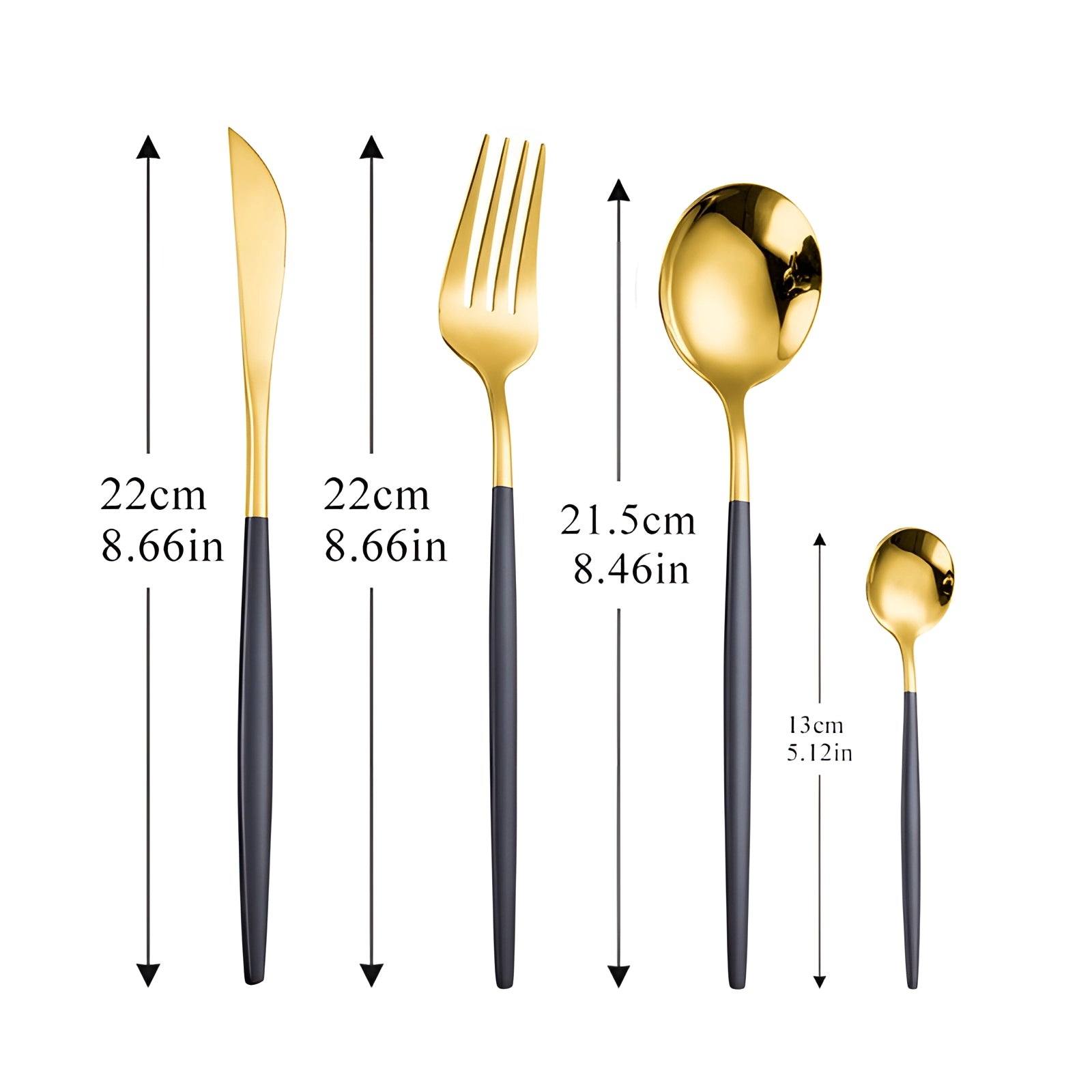 Luxury gold cutlery set featuring elegant modern design displayed on a table.