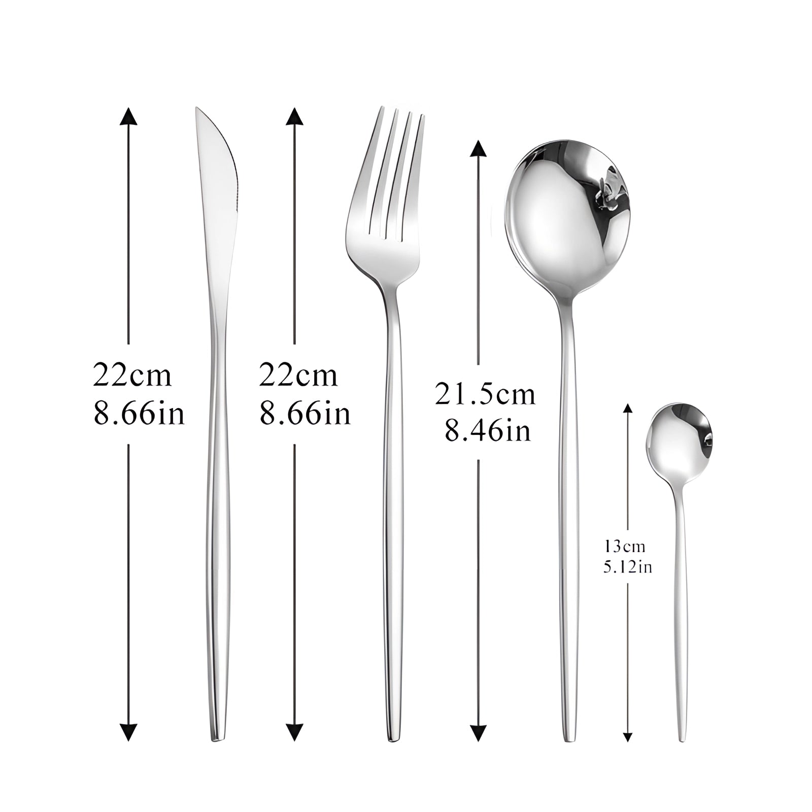 Luxury gold cutlery set featuring a modern design, including a spoon and fork, elegantly displayed on a table. The set showcases sleek metal craftsmanship, ideal for adding a touch of sophistication to any dining experience.