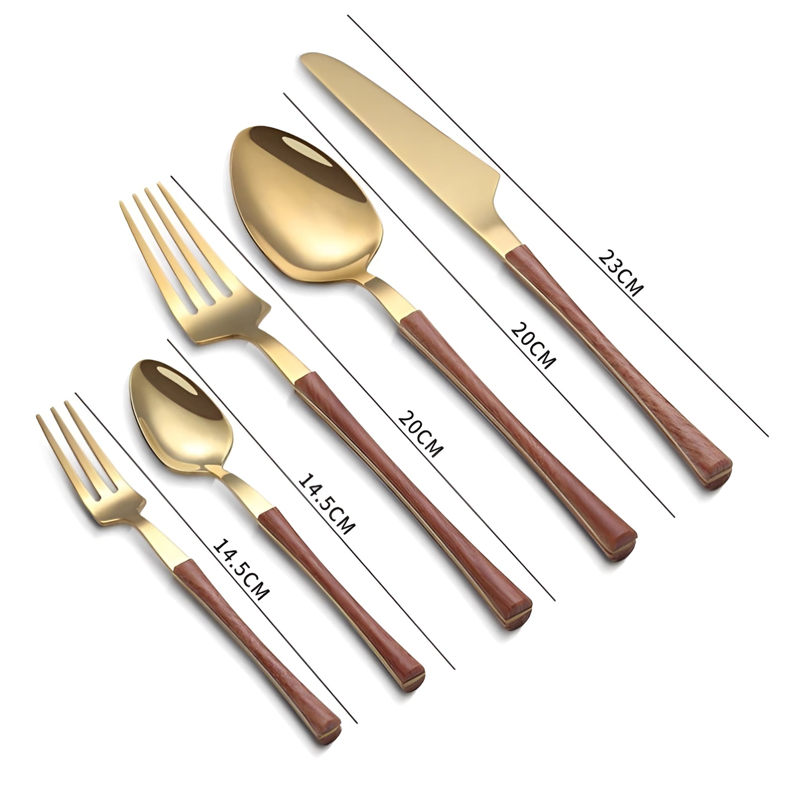 Luxury gold marble handle cutlery set displayed elegantly on a table, featuring a collection of designer flatware including forks, knives, and spoons with sophisticated gold-tone marble handles, showcasing a blend of modern design and opulence.