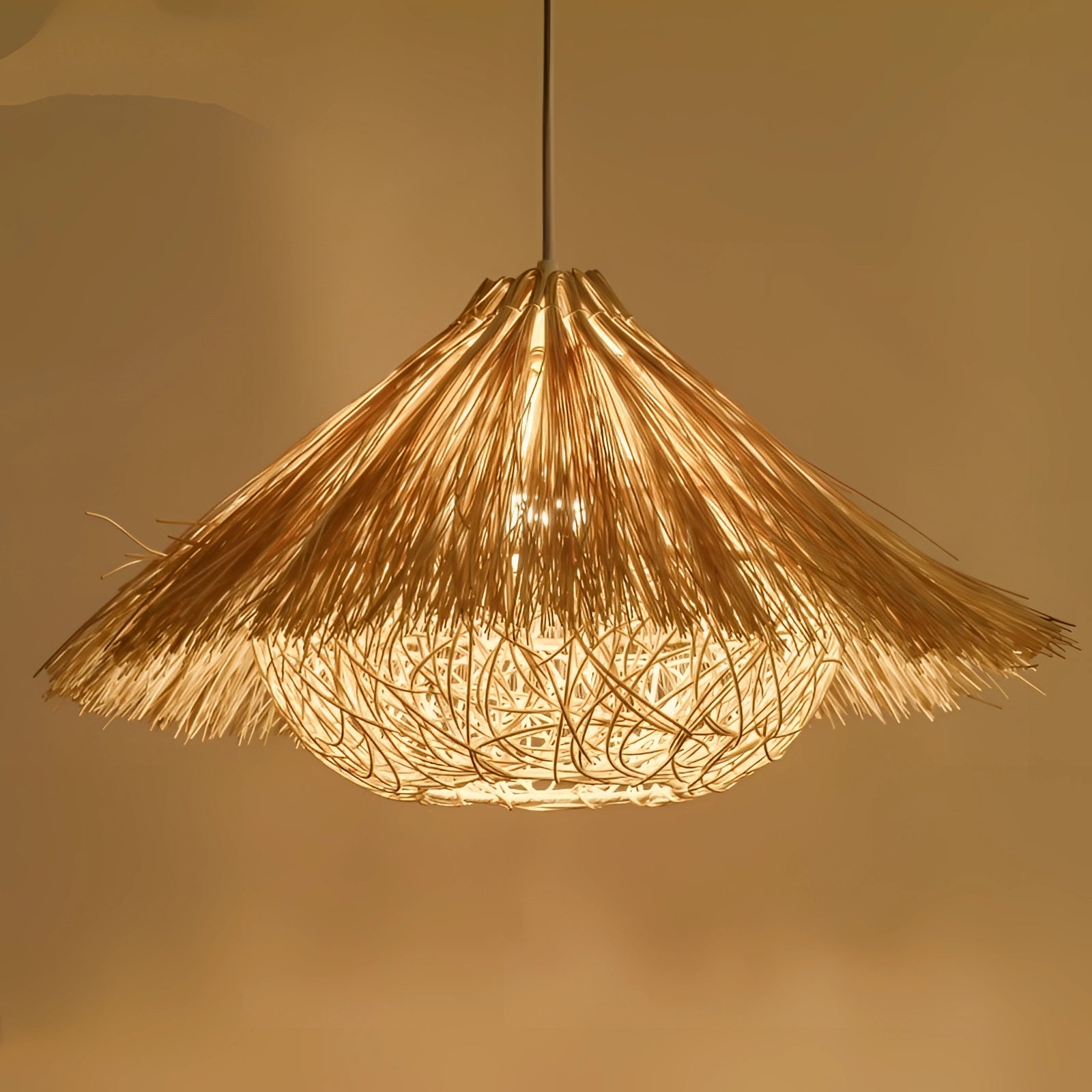 Luxury Gold Tassel Chandelier with modern fringe design, featuring warm white light, displayed with a 50cm Braun variant, hanging from a ceiling.