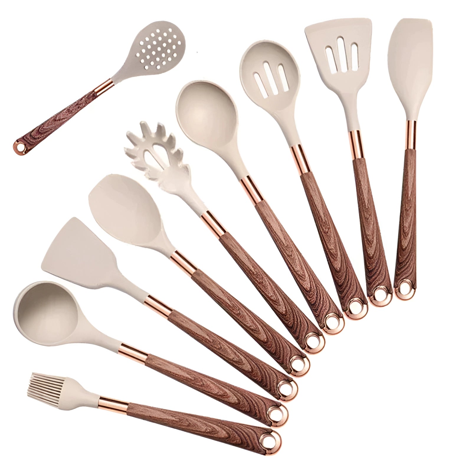 Luxury Kitchen Utensils Set - Copper & Wood Handles, Silicone Tools