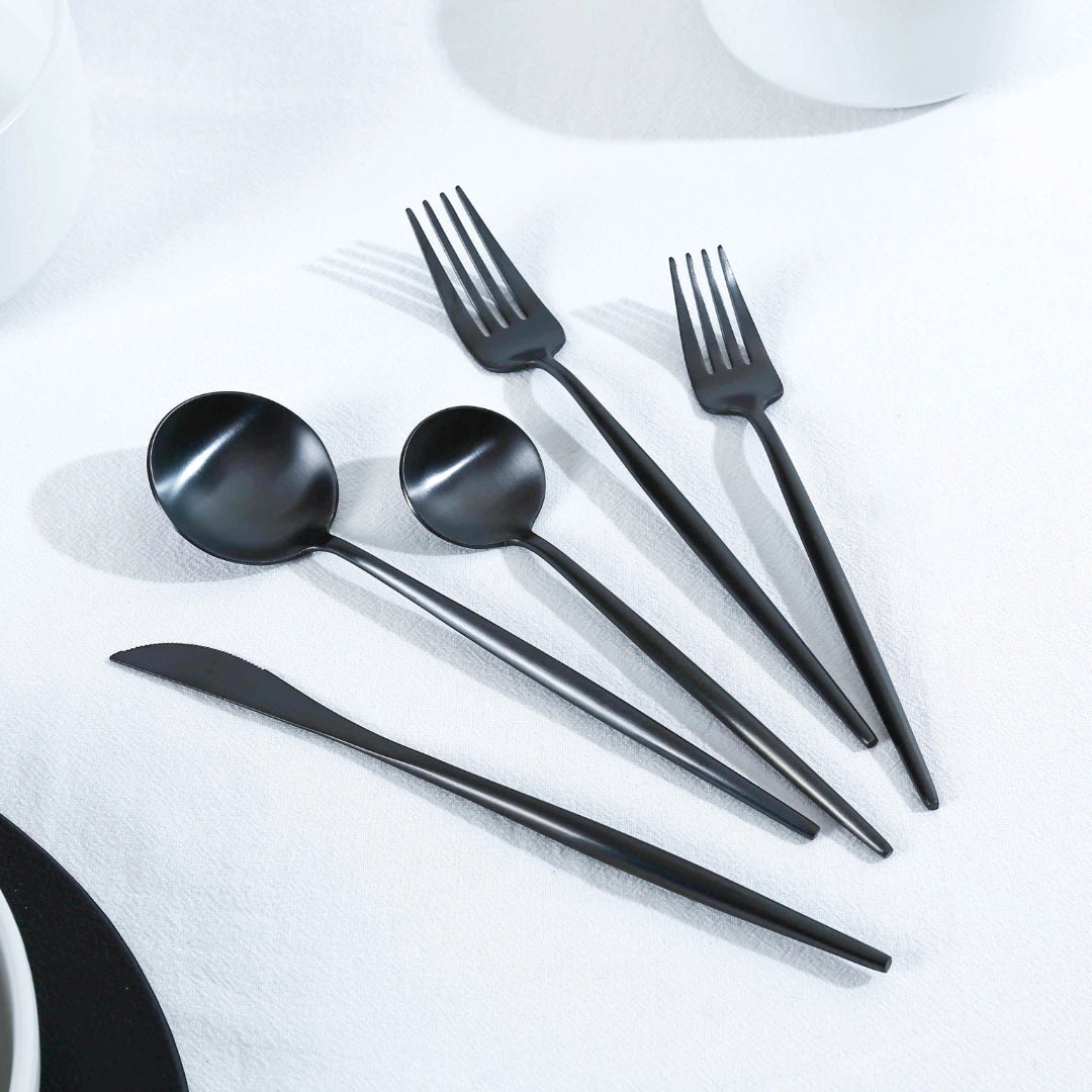 Matte Black Cutlery Set - Designer Flatware & Elegant Silverware