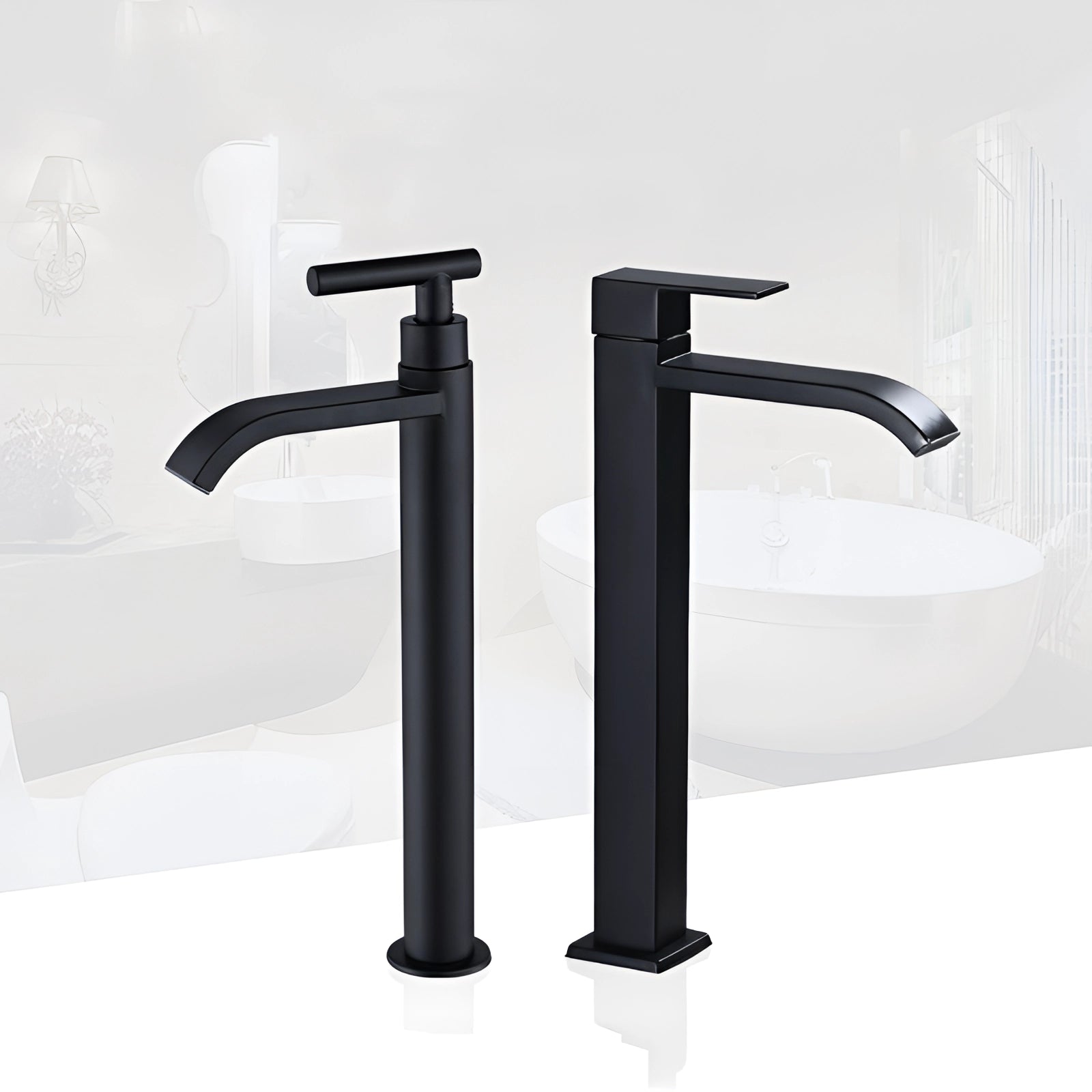 Matte black modern bathroom faucet with a sleek minimalist design, installed on a sink.