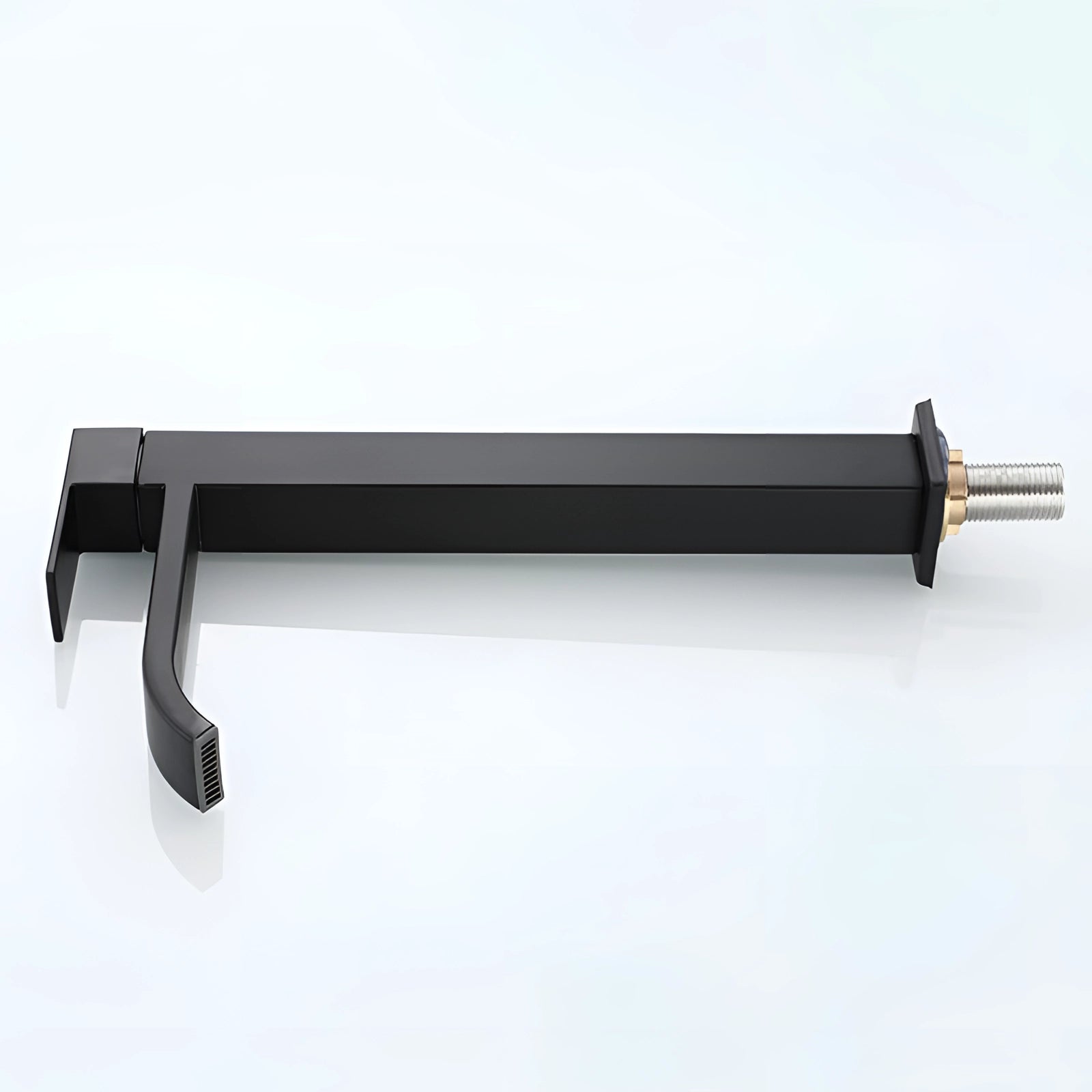 Matte black modern bathroom faucet with a sleek and minimalist design featuring a cylindrical shape and metal construction.