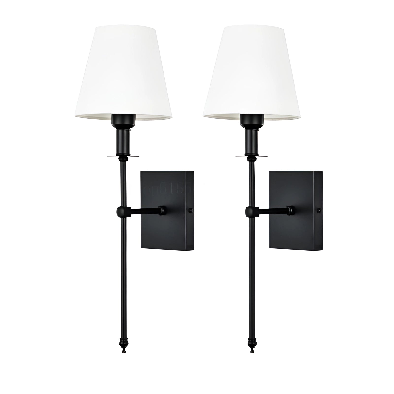 Modern black adjustable wall sconce with a minimalist design, featuring a sleek metal lampshade mounted on a wooden rectangular base, suitable for hardwired lighting installations on walls.