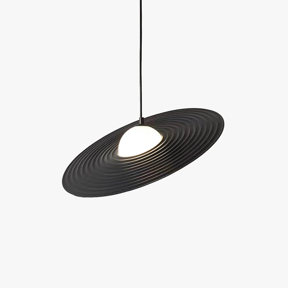 Modern black oval pendant light featuring a minimalist design with a sleek metal finish, suspended from the ceiling to provide stylish contemporary illumination.