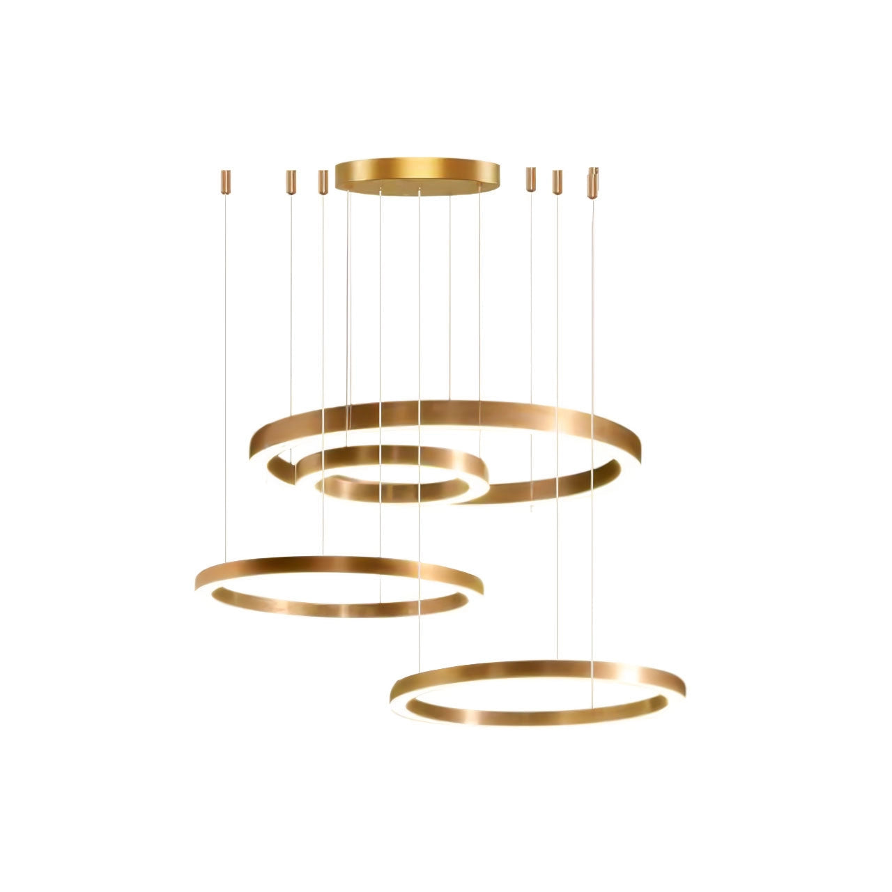 Modern circular LED ring pendant light with a sleek design, suitable for luxury hotel lobbies, featuring a smooth, fluid appearance and sophisticated branding elements.