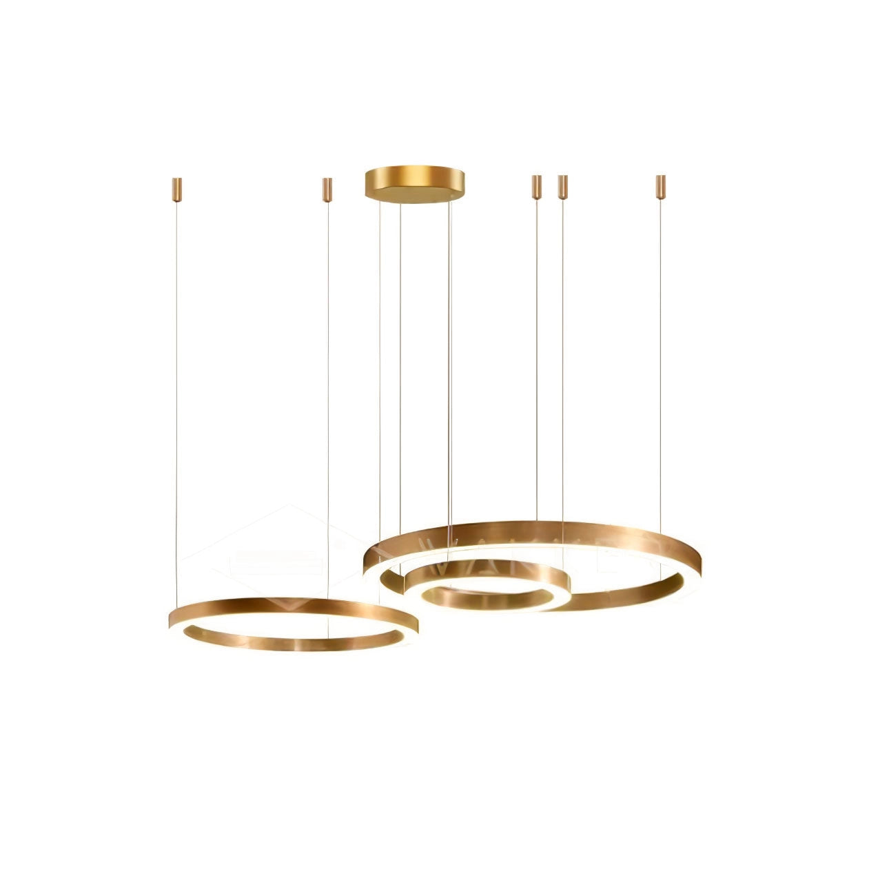 Modern circular LED ring pendant light with a sleek metal finish, featuring three concentric rings with diameters of 30cm, 40cm, and 60cm, designed for luxury hotel lobby lighting and emitting a cool light.