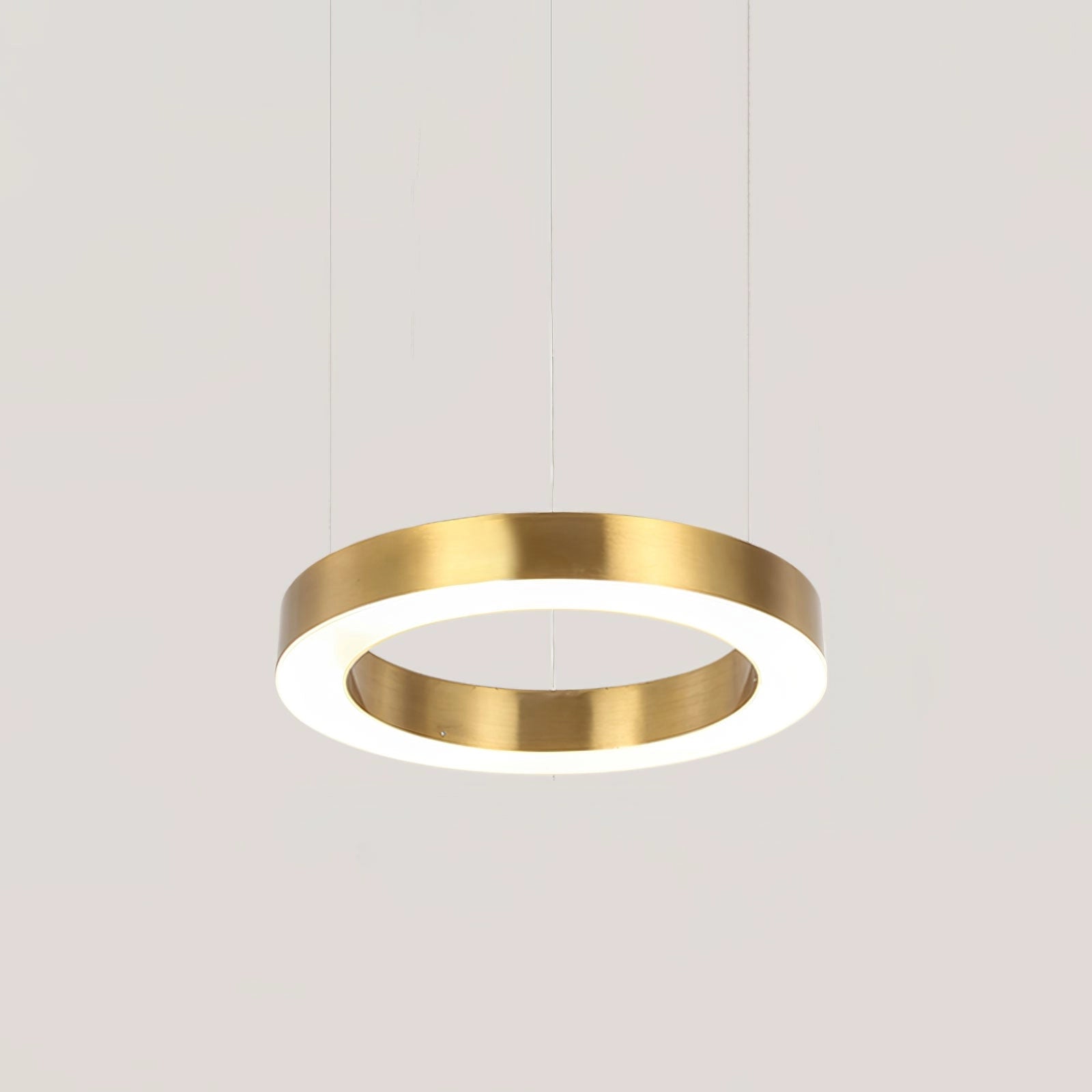 Modern circular LED ring pendant light with a diameter of 11.8 inches (30 cm) featuring a sleek design suitable for luxury hotel lobbies, emitting a cool light with metal and wood elements.