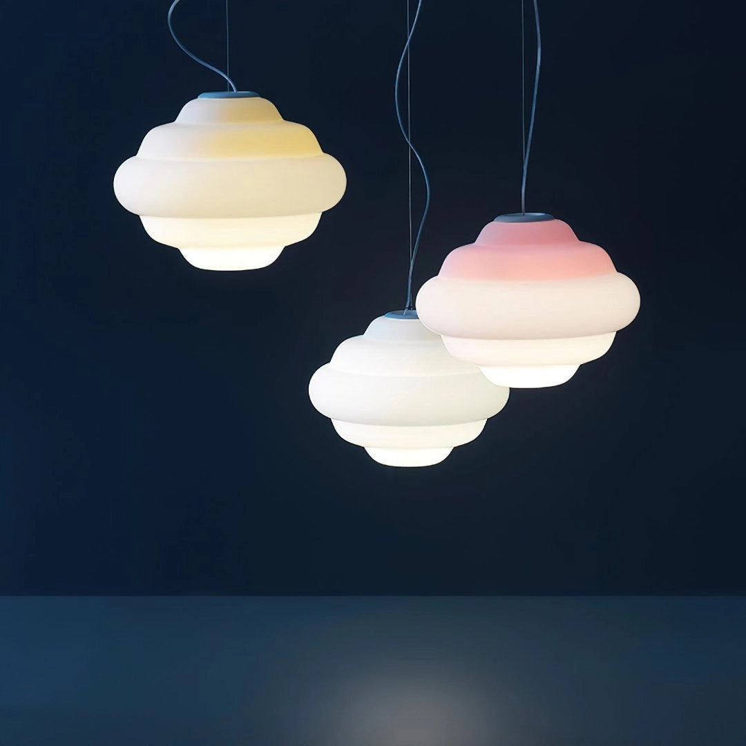 Modern two-tone minimalist cloud-inspired pendant lamp with a sleek design, featuring a soft sky-like appearance and subtle lighting elements, suitable for contemporary interior spaces.