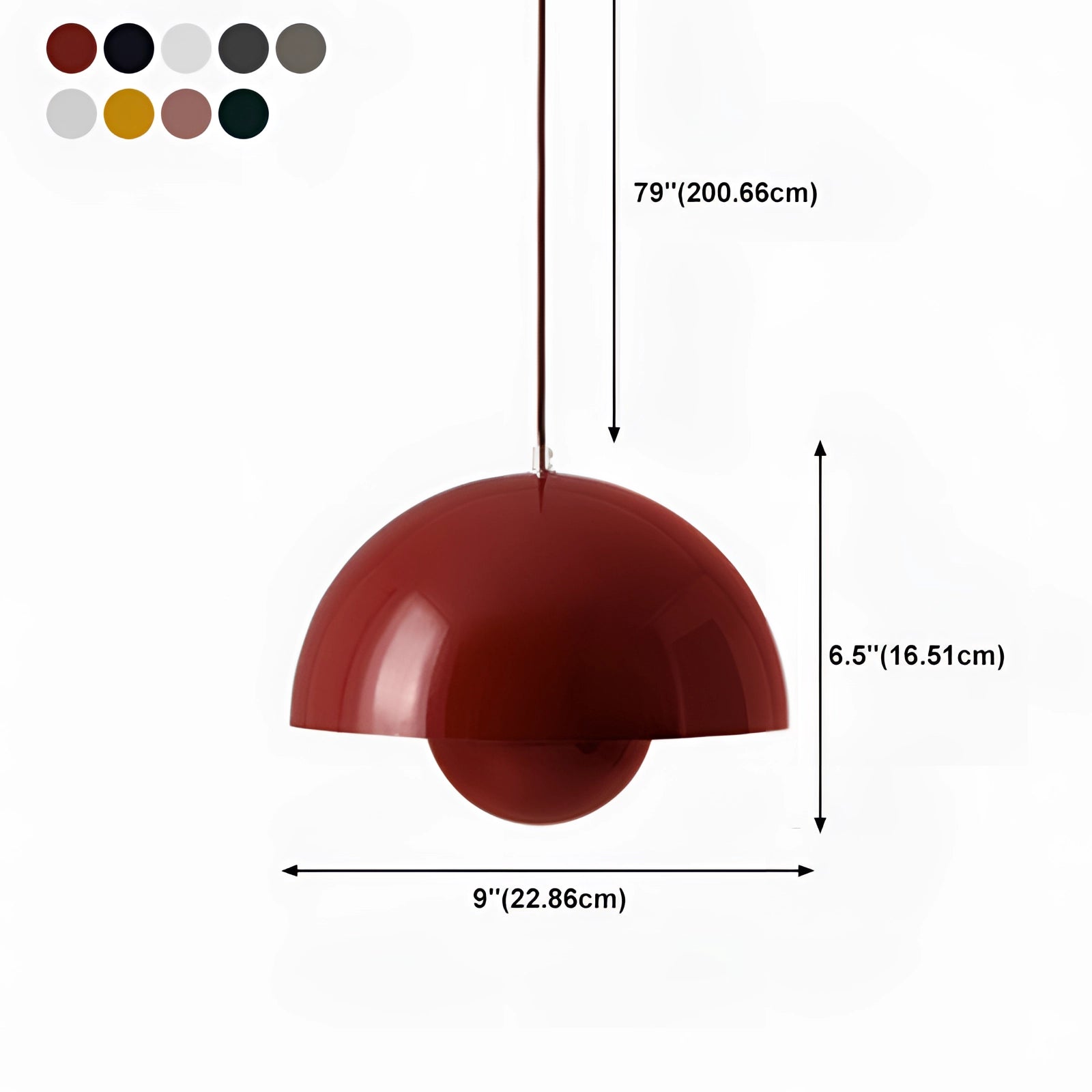 A modern copper pendant light with a sleek, Scandinavian minimalist design, featuring a smooth, circular shape and a warm, carmine hue.