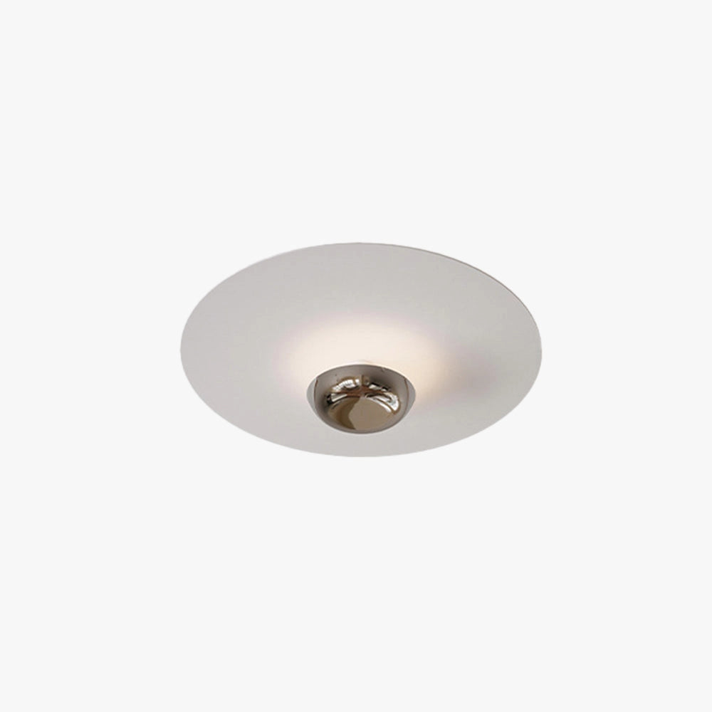 Modern flush mount ceiling light with a sleek minimalist round design featuring a beige circular fixture made of wood and metal, mounted on a ceiling.