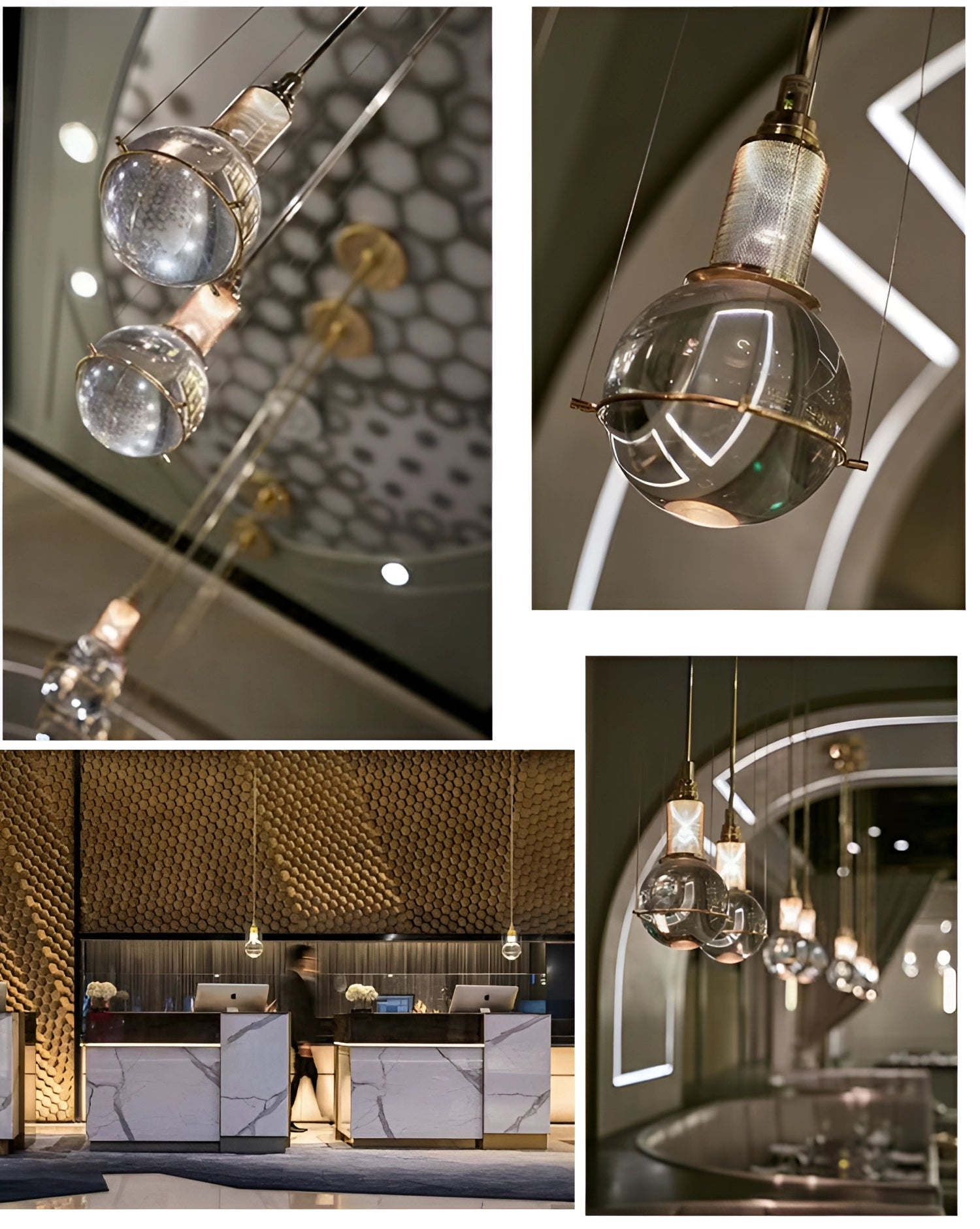 Modern glass globe pendant light with a gold finish, featuring a minimalist and designer aesthetic, suspended from the ceiling.