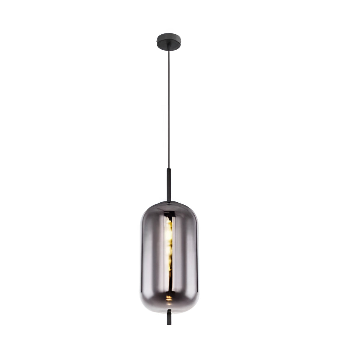 Modern industrial glass pendant light in smoke gray with black accents, featuring a single head design, bronze finish, and rectangular metal frame; perfect for dining room decor.