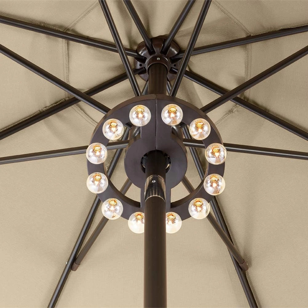 Modern industrial round chandelier with exposed filament bulbs featuring a wooden rim, metal spokes, and symmetrical circular design hanging from the ceiling.