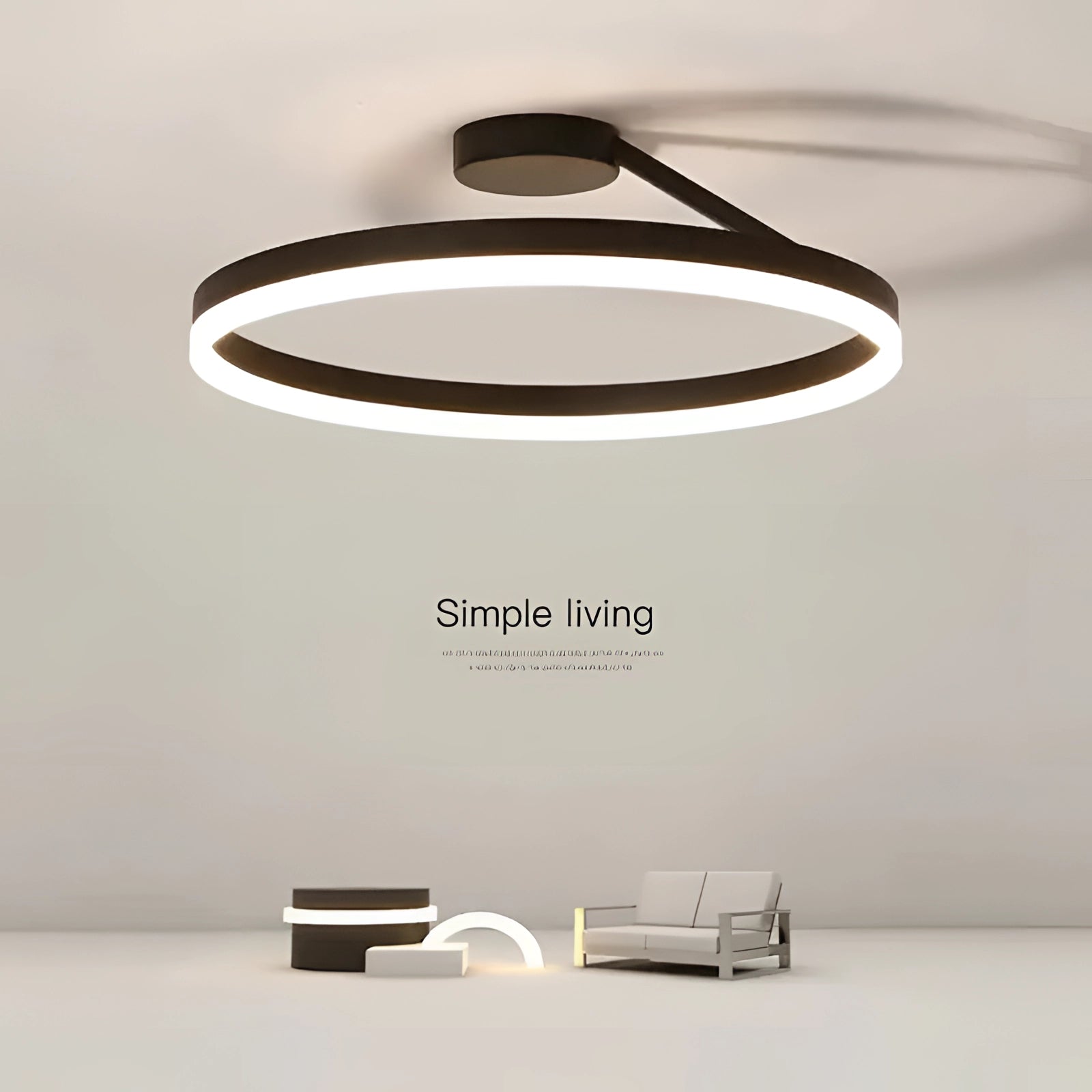 Modern LED circular ceiling light fixture with a sleek and energy-efficient design, featuring a smooth circular shape and contemporary style suitable for home interiors.