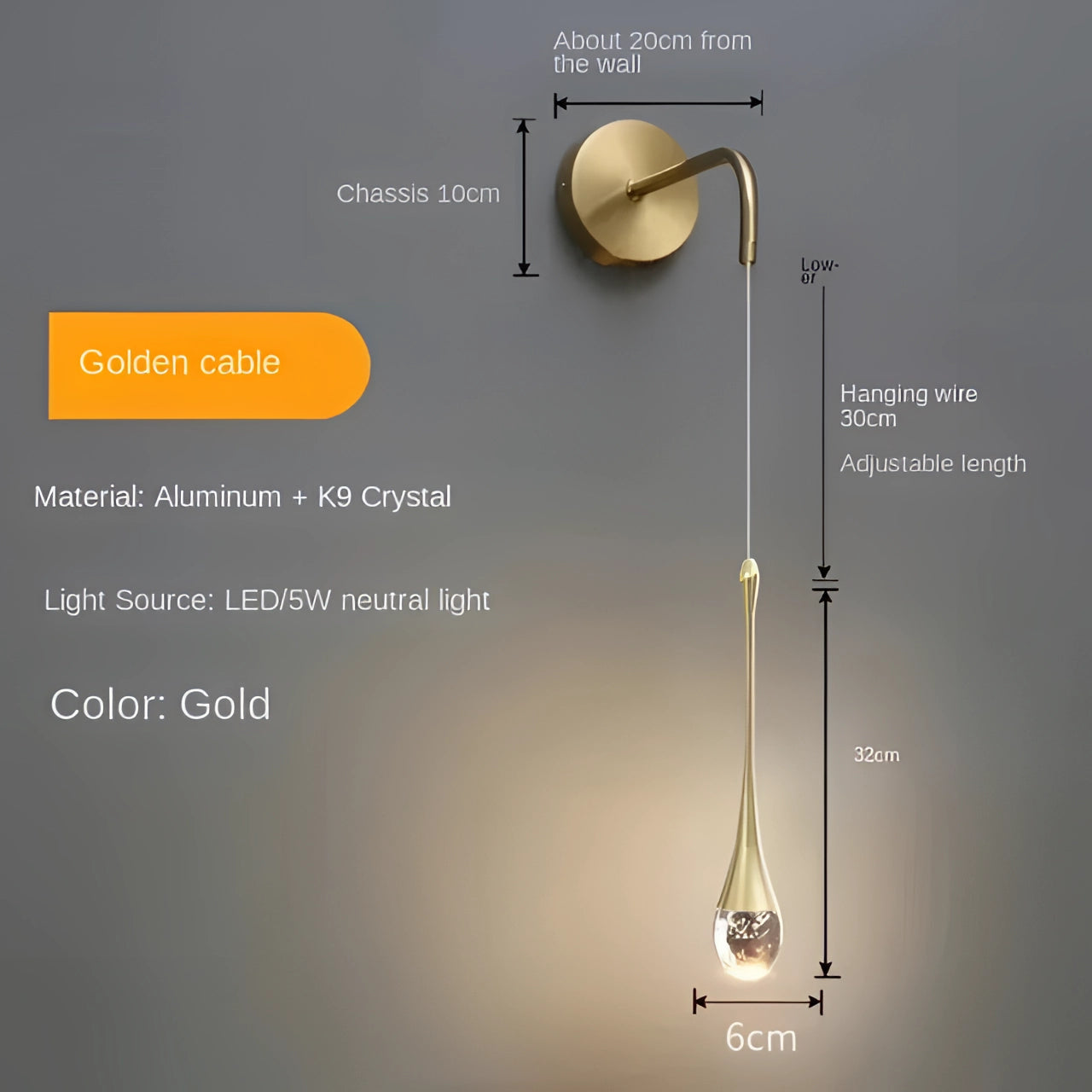 Modern LED gold teardrop pendant light with a single head, featuring a sleek and elegant design ideal for kitchens and dining rooms. The fixture is suspended from the ceiling and provides neutral lighting. Its metal construction showcases a fluid, teardrop shape reminiscent of liquid or water droplets.