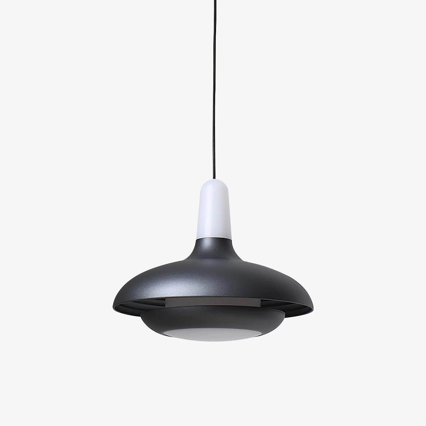 Modern LED pendant light with a sleek and minimalistic design, featuring an adjustable cord and a gray finish made from composite material and aluminum, ideal for ceiling installation.