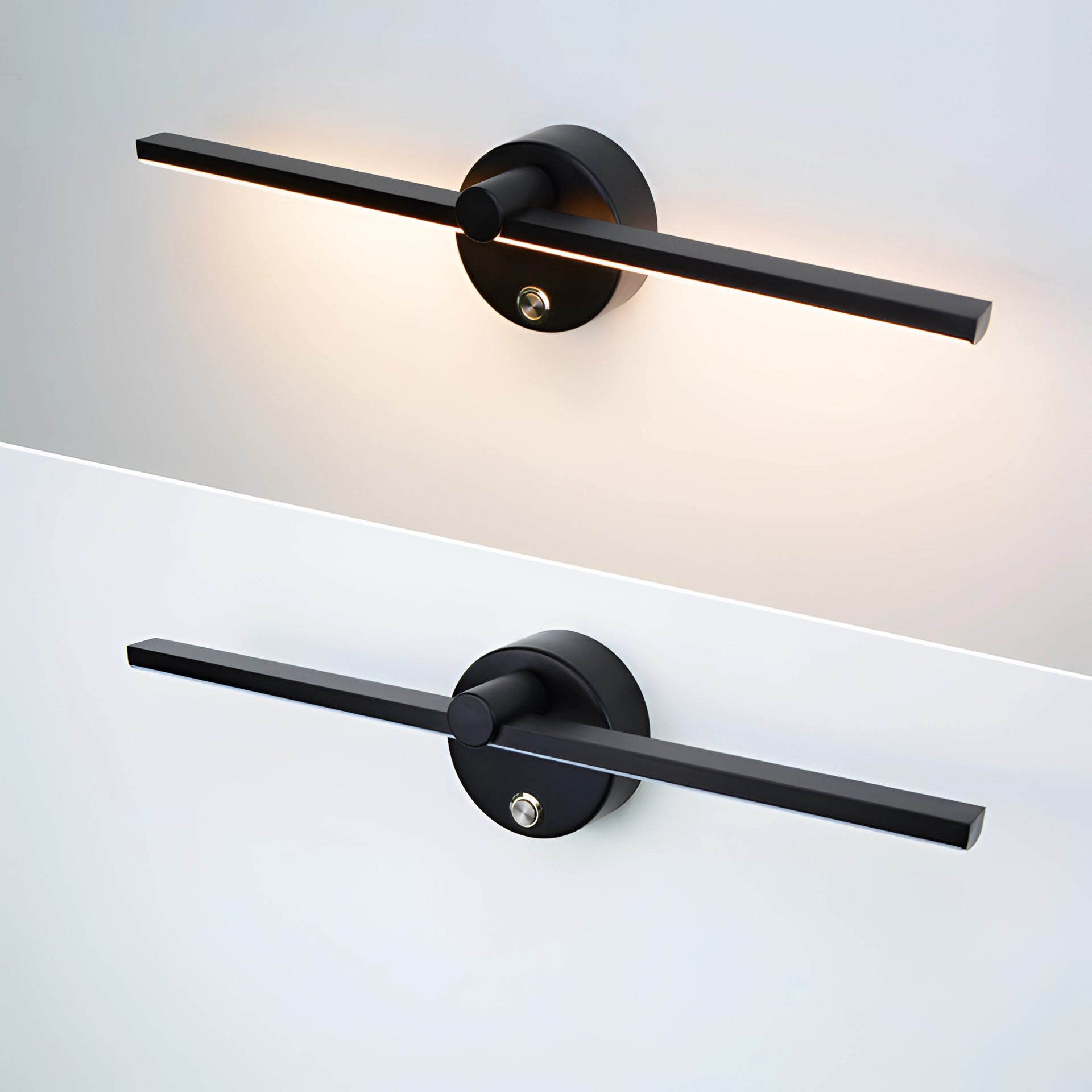 Modern LED wall sconce in brushed gold featuring a sleek, circular design with metal and wood elements, mounted on a wall displaying energy-efficient lighting.