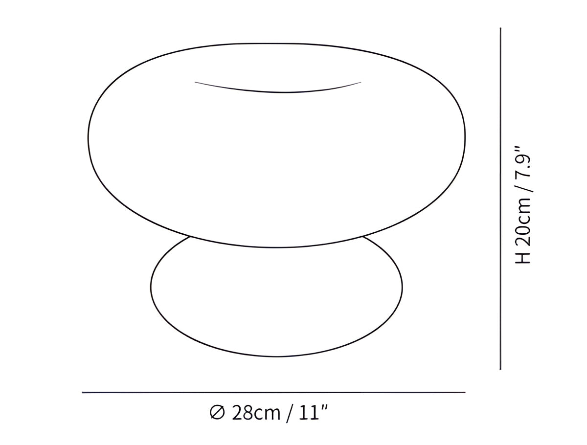 A minimalist mushroom-shaped table lamp with a circular design, featuring clean lines and symmetrical form, ideal for bedside use.