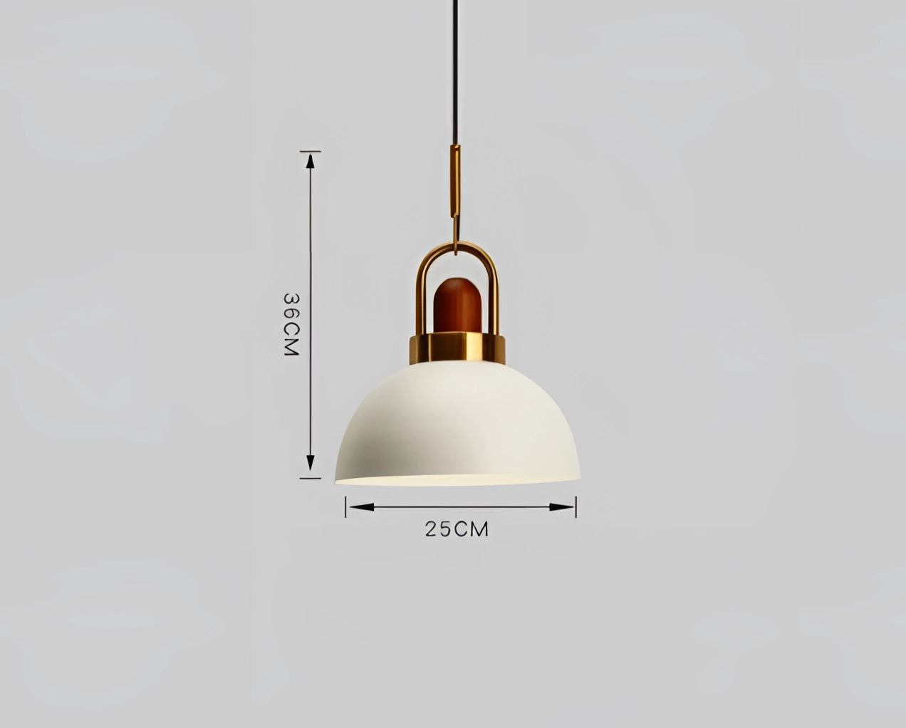 Modern Scandinavian matte pendant lights with copper accents, featuring a sleek circular design, suspended in a room setting. The pendant lights are made from metal and showcase a minimalist, contemporary style.