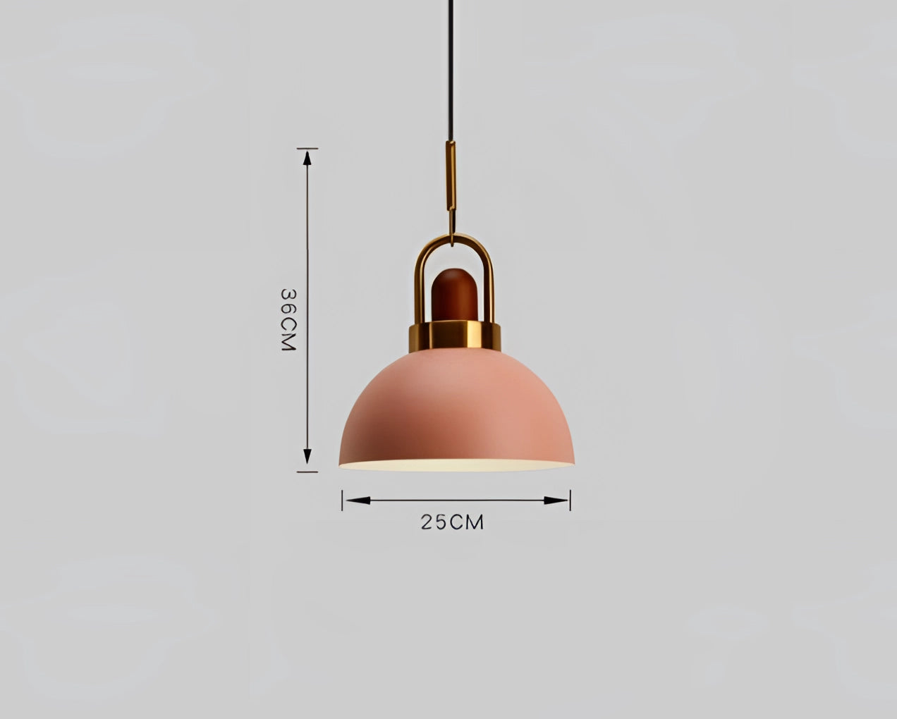 Modern Scandinavian matte pendant light with copper accents, featuring a sleek circular design and symmetrical layout, set against a minimalist backdrop.