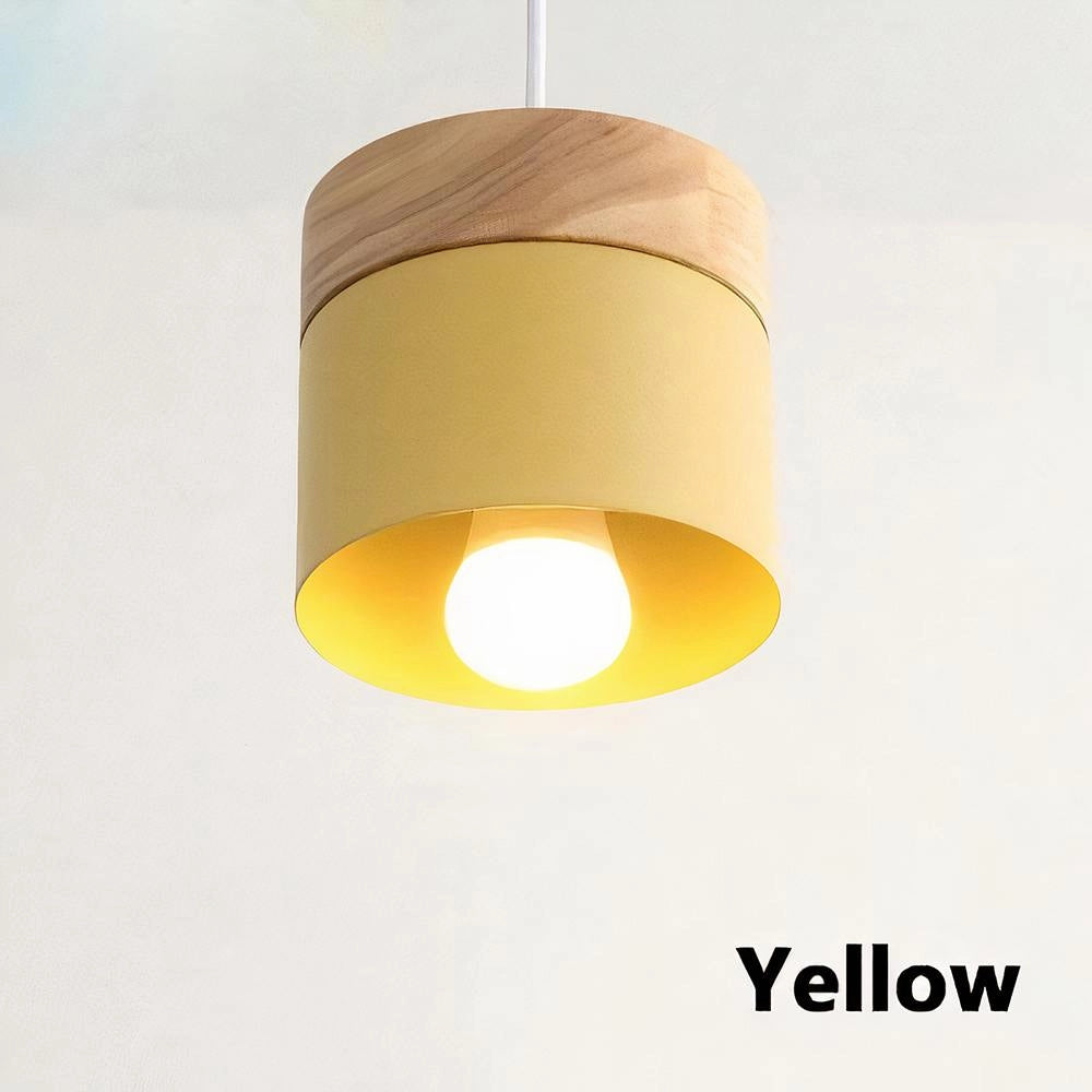 Modern Scandinavian Wooden Pendant Light in Yellow, Minimalist Design, Eco-Friendly, Hanging from Ceiling