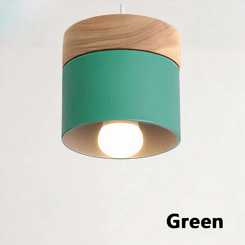 Modern Scandinavian Wooden Pendant Light in Green - Minimalist and Eco-Friendly Design, Hanging Ceiling Fixture