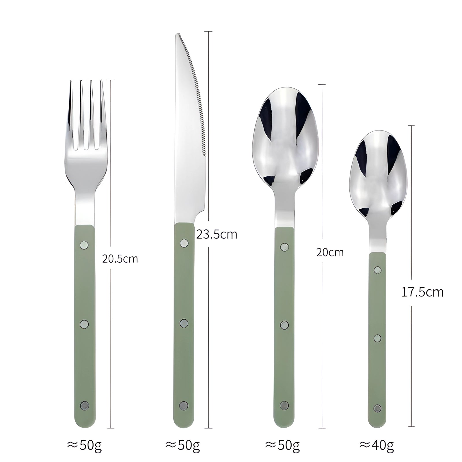 Modern stainless steel cutlery set with black handles, featuring 24 pieces of flatware including forks, knives, and spoons arranged in a stylish pattern.