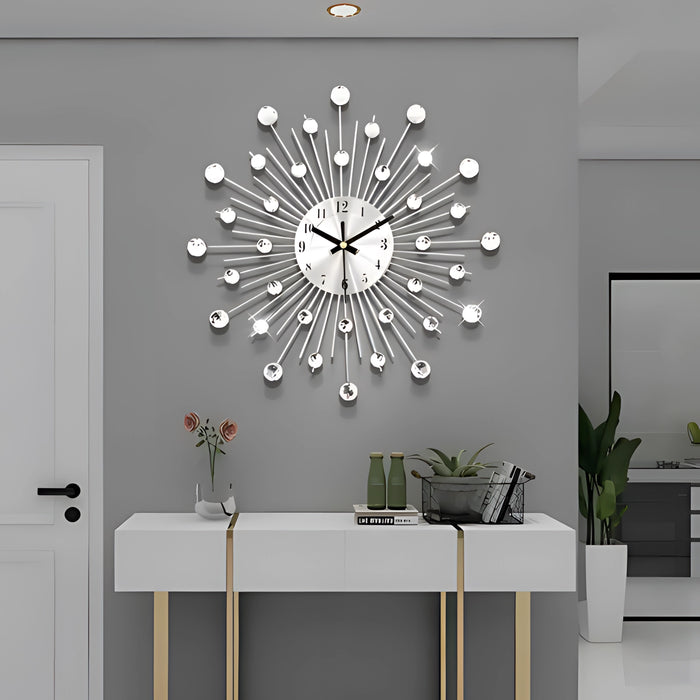 Modern Starburst Silver Wall Clock 