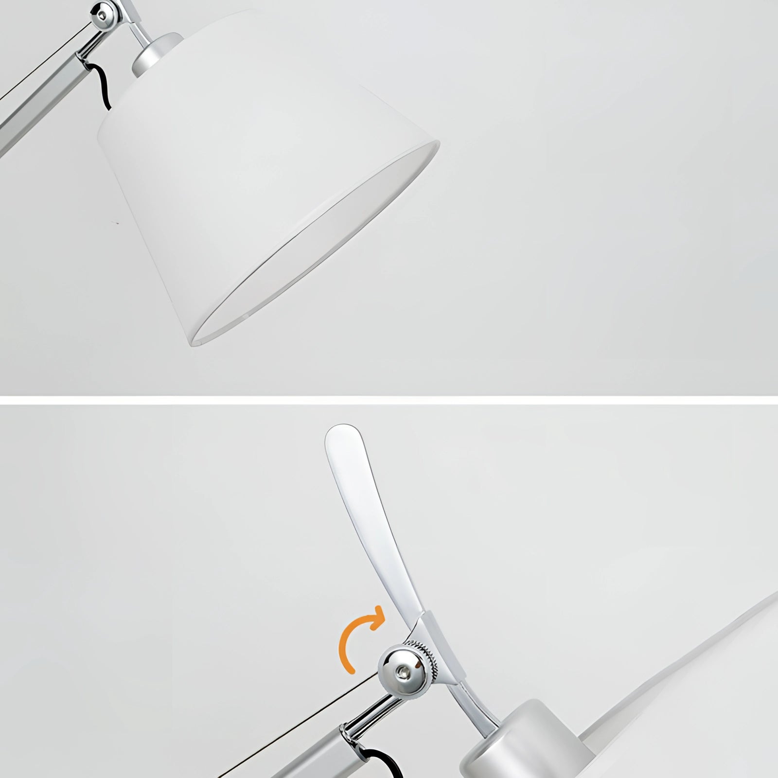 Modern swing arm wall-mounted lamp with a sleek metal design and adjustable shade for customizable lighting.