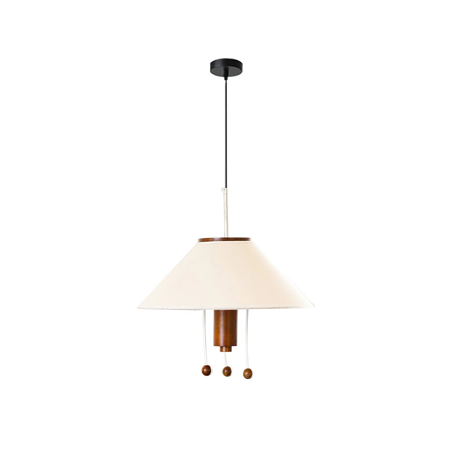 Modern triangle pendant lamp with wooden accents, adjustable lighting, hanging from ceiling, featuring metal and wood elements with a stylish lampshade.