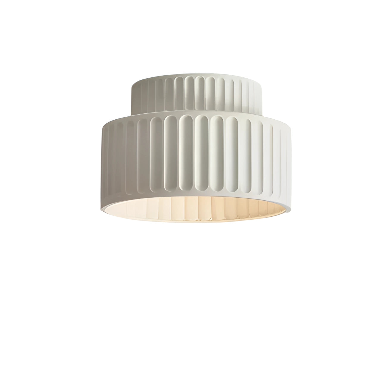 Modern White Ceramic Pendant Light - LED, Ribbed Lampshade Design