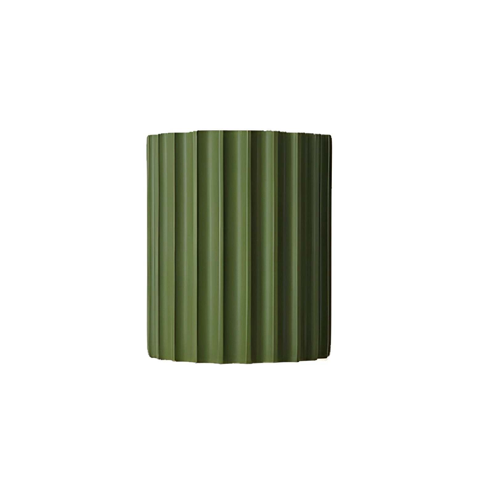 Modern white ribbed wall sconce with a contemporary design, featuring a cylindrical shape and subtle patterns, suitable for indoor lighting.