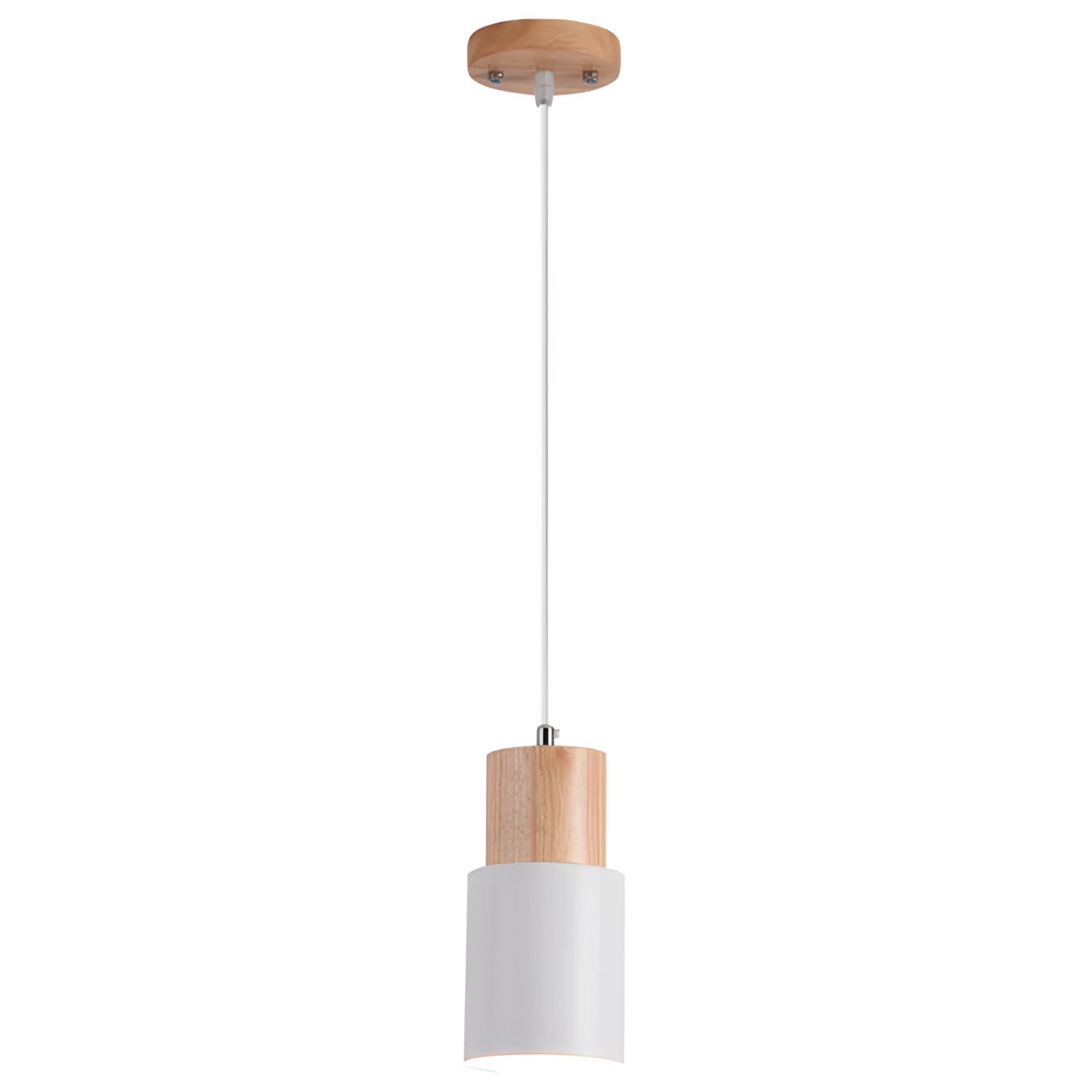 Nordic modern pendant light featuring a Scandinavian style design with a wooden accent and adjustable height, showcasing a combination of metal and wood materials, suitable for ceiling installation.