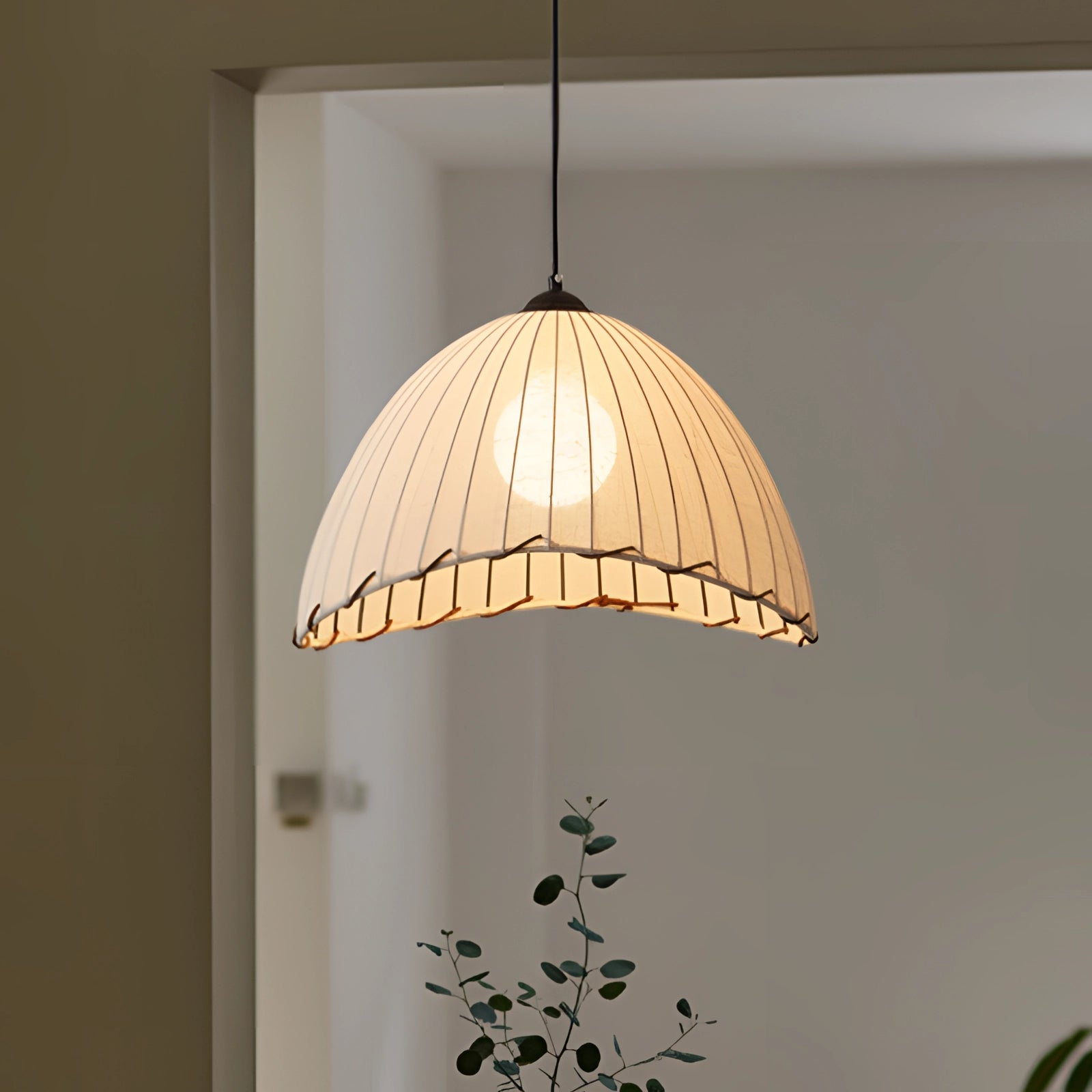 Scalloped LED pendant light with gold interior, modern tiered chandelier, 40 cm size, cold light, ceiling fixture.