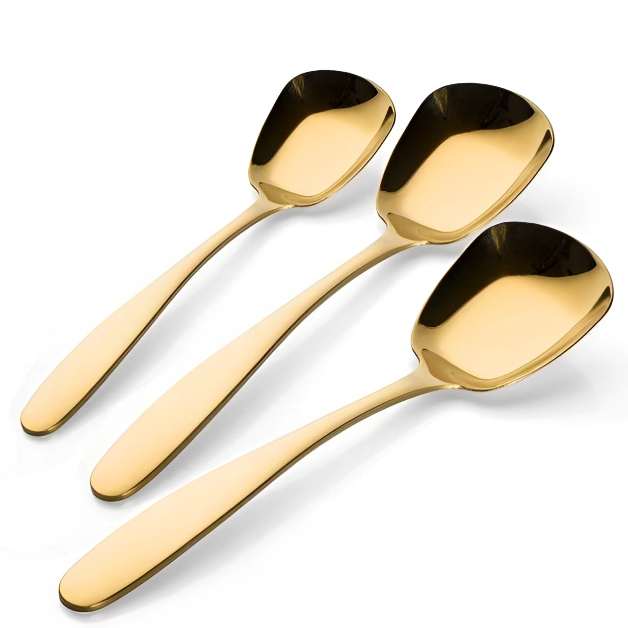 
Gold stainless steel spoon set with a matte finish, featuring a sleek and modern design.