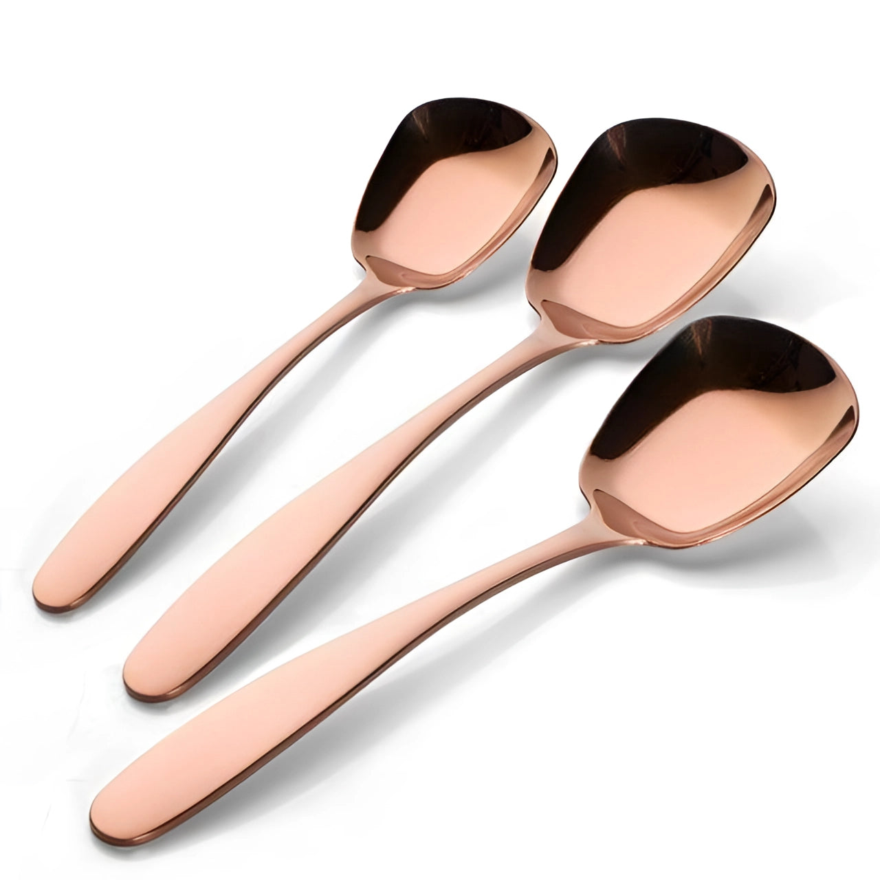 Sleek black stainless steel spoon set with a matte finish, featuring a modern design, displayed on a table setting.