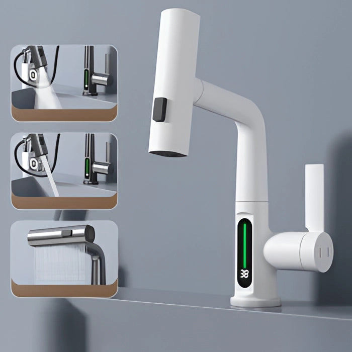 Smart Touchless Faucet with Temp Display & Pull-Out Spray