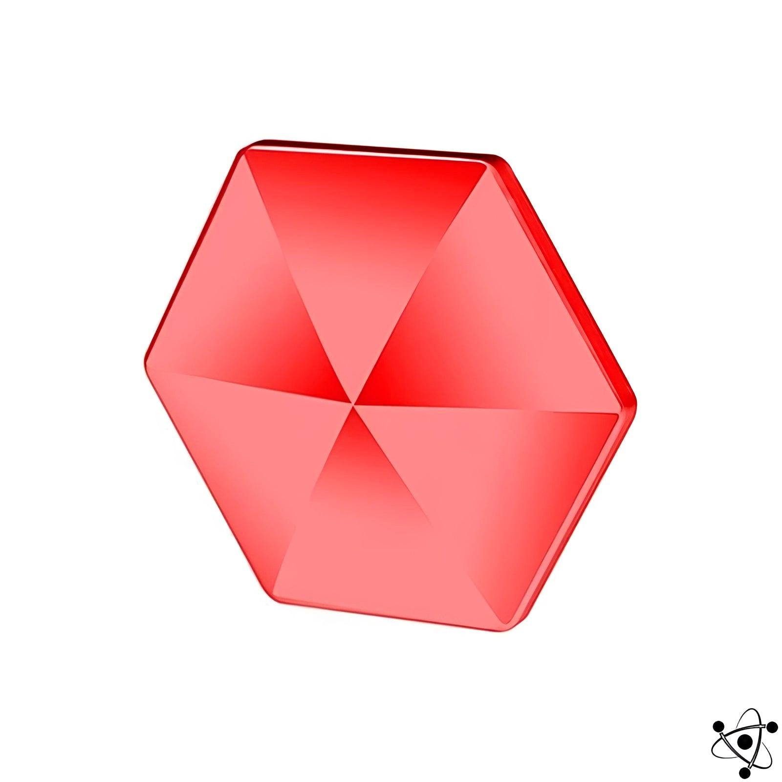 
A modern hexagon-shaped cabinet knob with a brass finish, featuring a square profile and a red color variation, suitable for contemporary kitchen hardware.