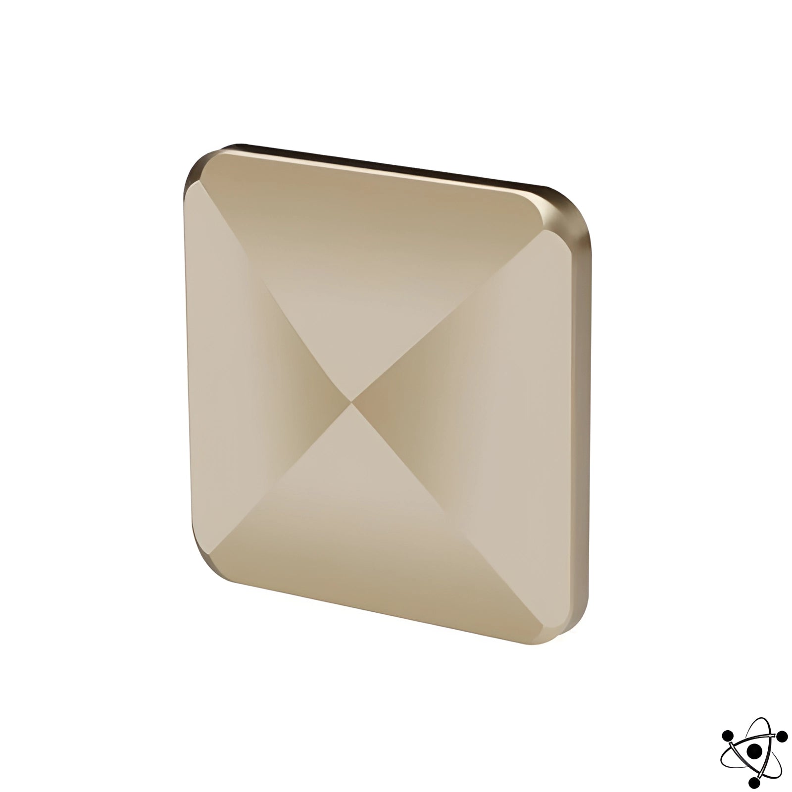 Square gold cabinet knob with a brass finish, featuring a modern design suitable for kitchen hardware.