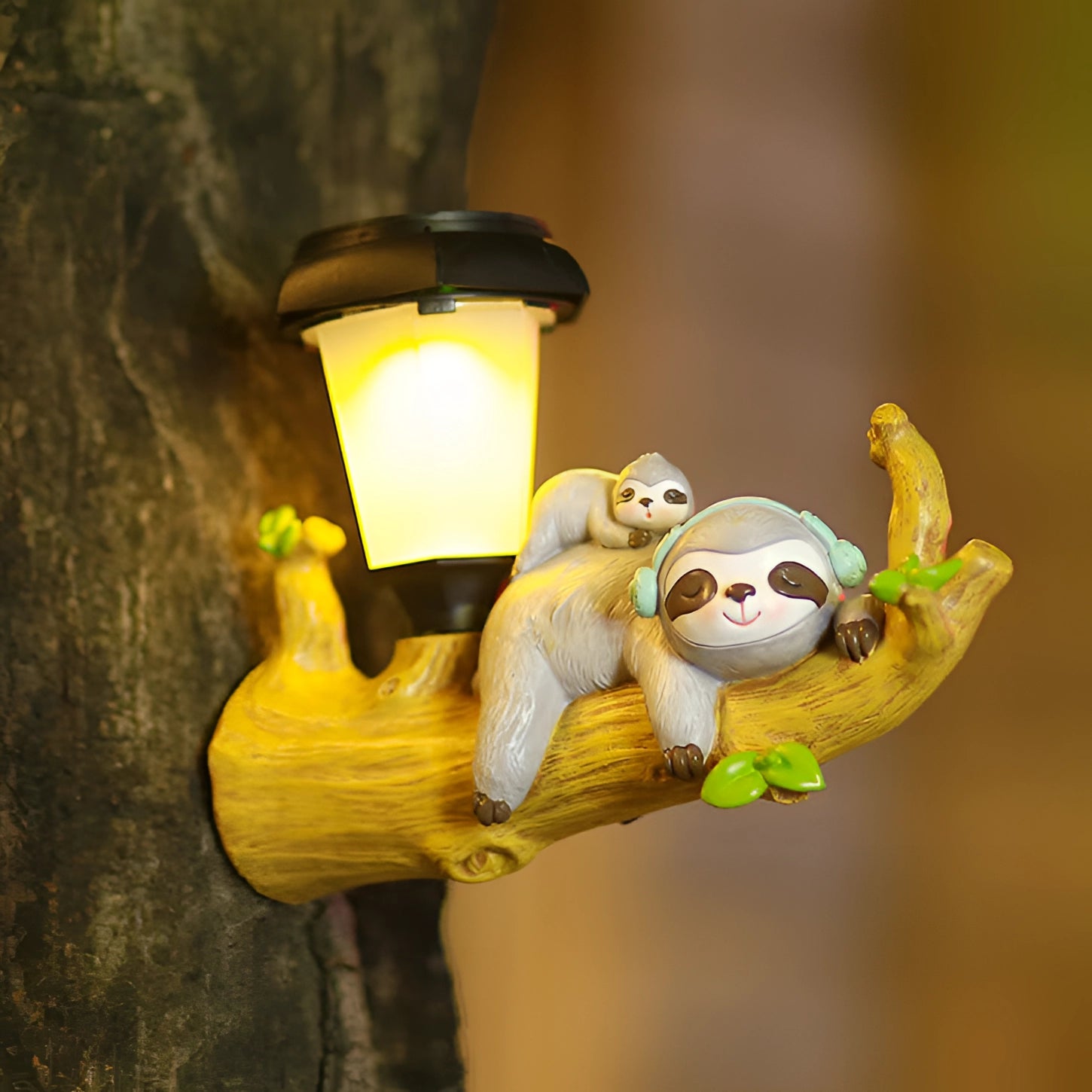 Squirrel-shaped solar garden lamp with an LED light, styled to resemble a sloth, featuring a whimsical design that is perfect for illuminating outdoor spaces.